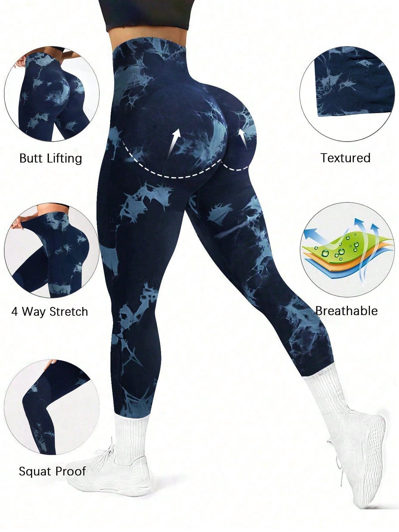 Gameset SHEIN Sport Women High Waist Tie-Dye Fitted Casual Minimalist Leggings Yoga Pants