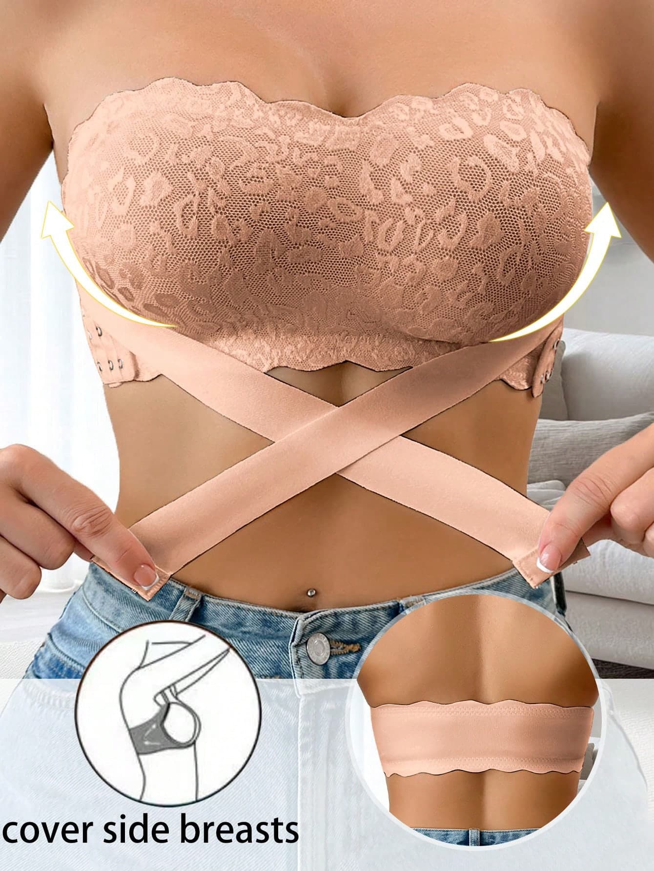 SHEIN 1pc Women Lace Patchwork Wireless Camisole Bra