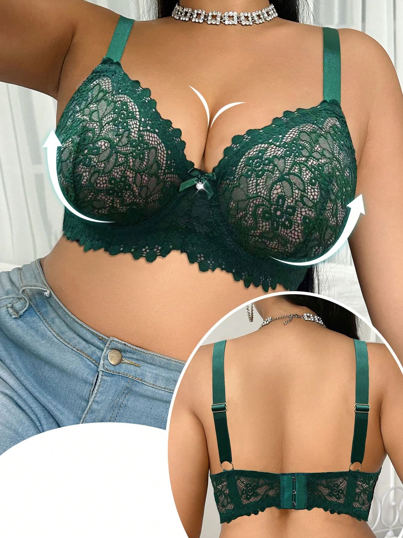 DesireSculpt 1pc Plus Size Lace Underwire Lingerie Bra, For Christmas