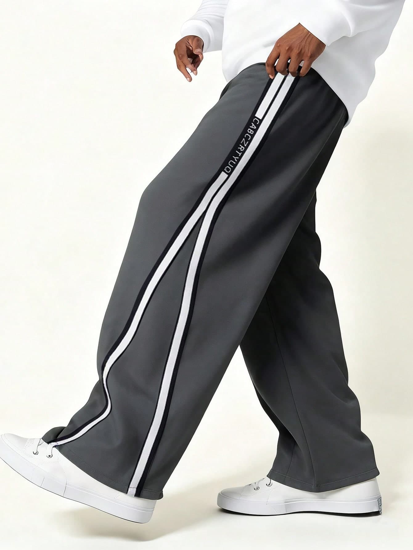SHEIN Casual Letter Webbing Patchwork Slit Straight Leg Pants For Teen Boy Chic For Autumn/Winter Fall