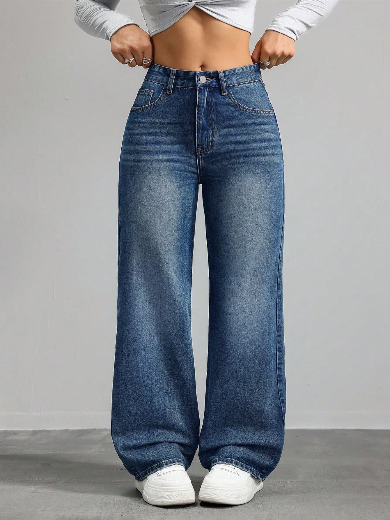 SHEIN CURVE+ Spring Plus Size Women Cowgirl Blue Non-Stretch Skinny Straight Leg Jeans, Spring