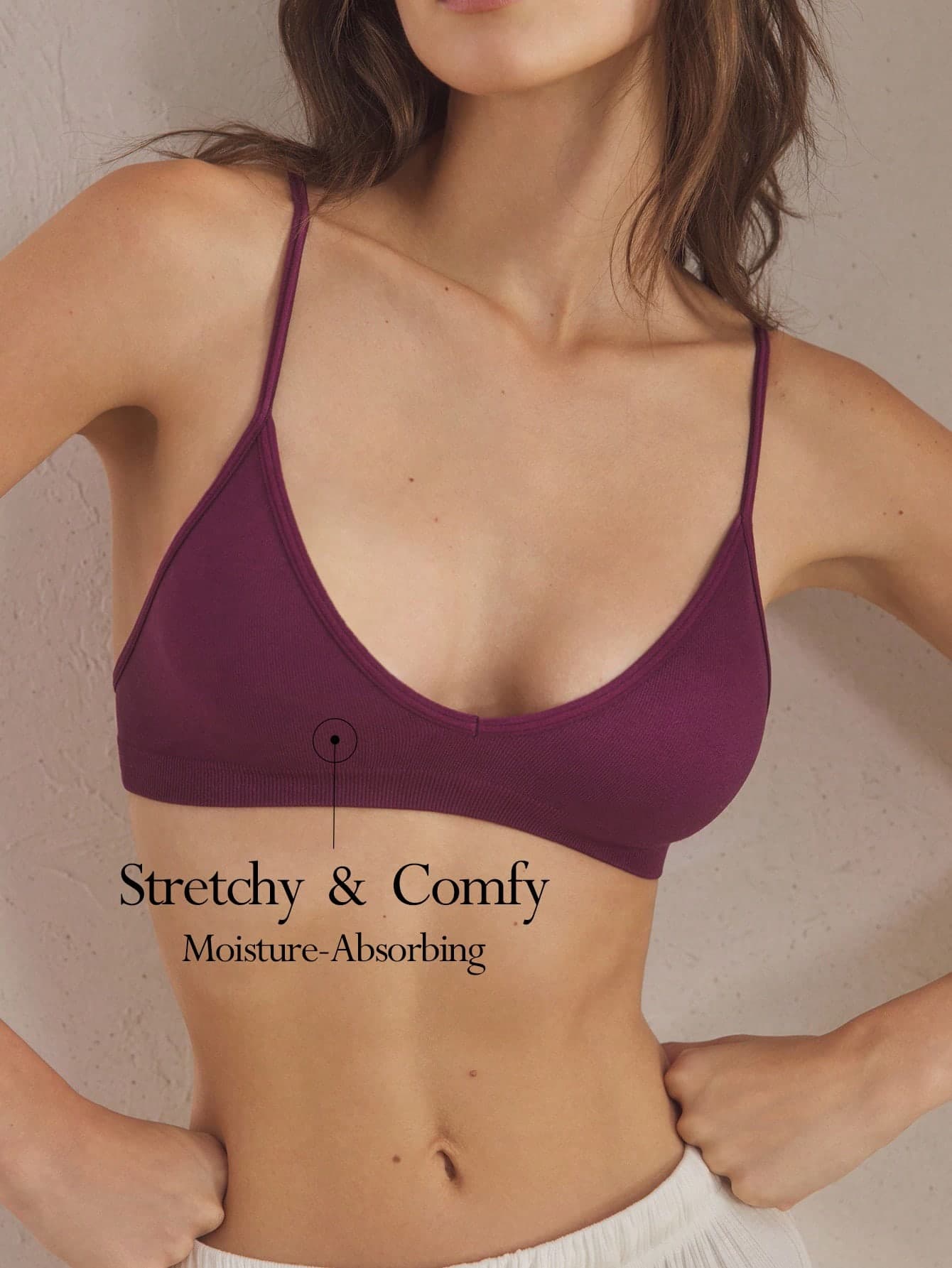Ocili Purple Rib-Knit Crop Bralette With Adjustable Straps For Casual Comfort
