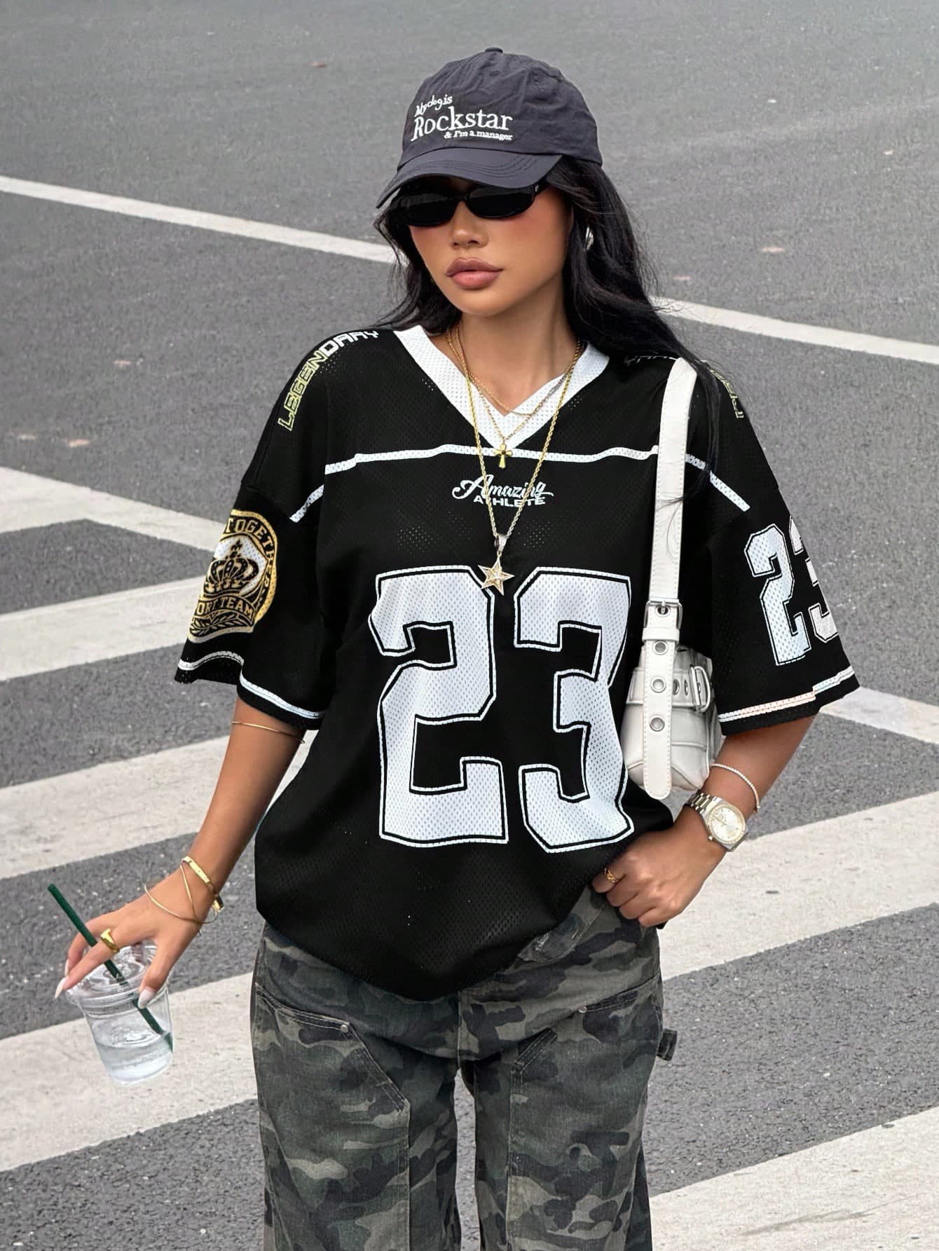 Teen Girl Sporty Drop Shoulder T-Shirt In Polyester With Number Print And Long Fit Oversized T Shirt Jersey Hip Hop Simple Streetwear Summer Rapper
