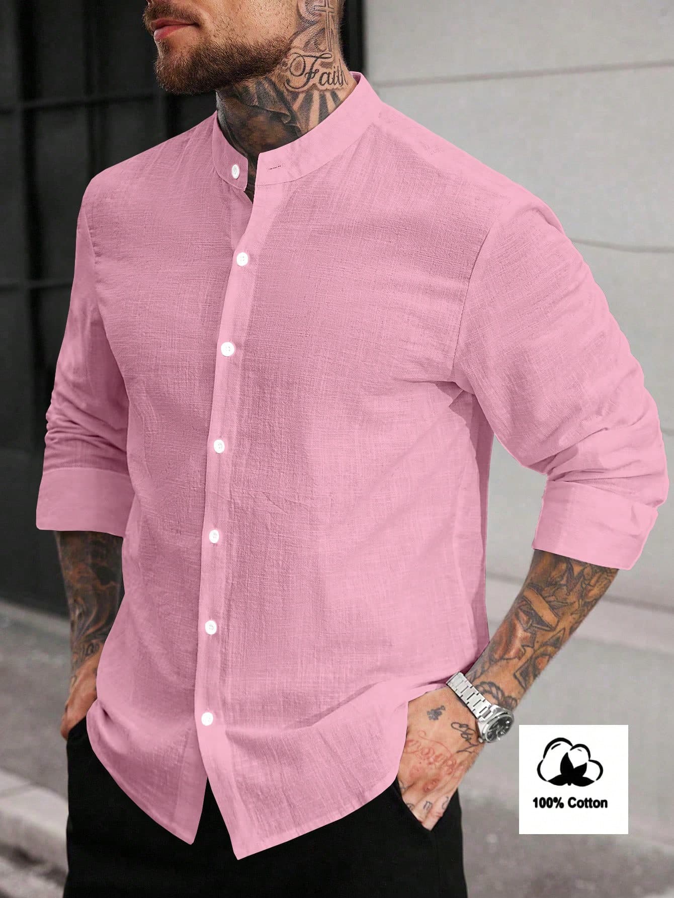 Manfinity Homme Men's Solid Color Minimalist Casual Long Sleeve Shirt For Men Cotton Men Shirts Full Sleeve Shirts, Formal