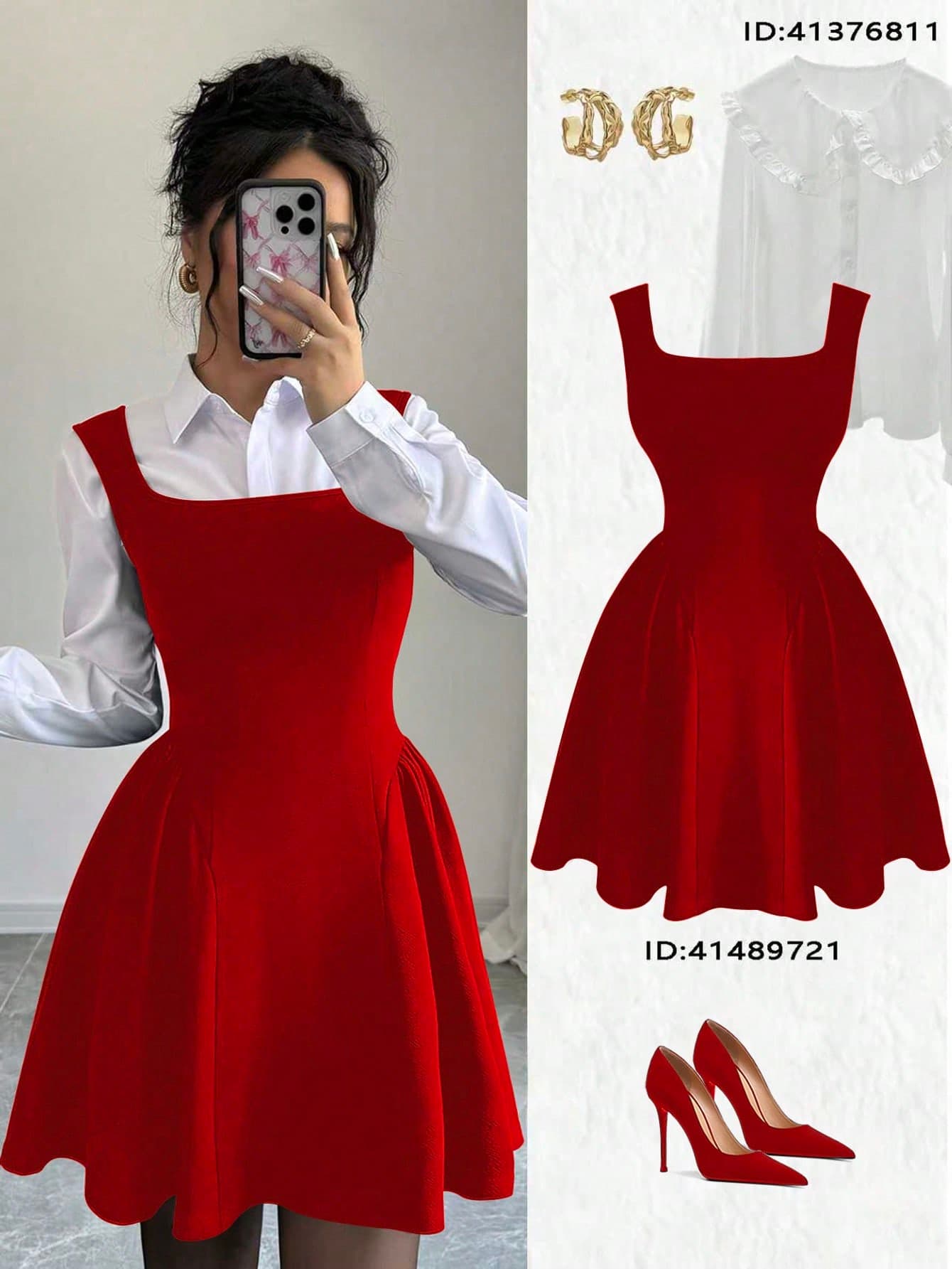 Elenzga Women Summer Elegant Dark Red Square Neck Sleeveless A-Line Ruched Hem Dress,Fall Winter High Elasticity Textured Party Casual Outfit