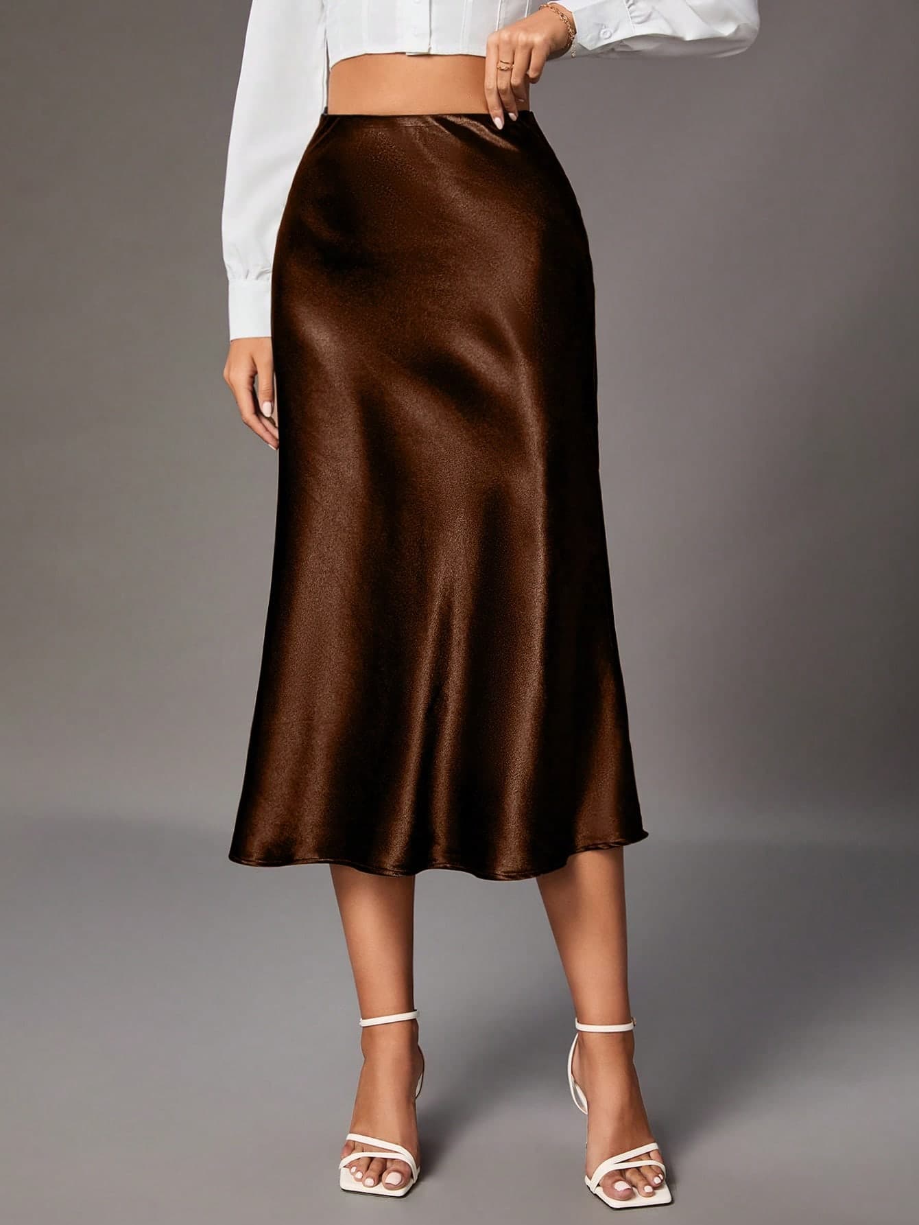 SHEIN x Luisa Sonza SHEIN Tall Women's Glossy Medium Length Skirt, Tall Women