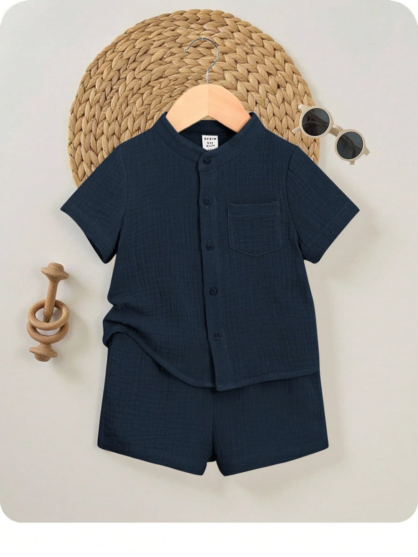 2pcs Baby Boy Black Soft Comfortable All-Match Casual Short Sleeve Polo Shirt And Shorts Set, Suitable For Outings, Banquets And Parties, Summer
