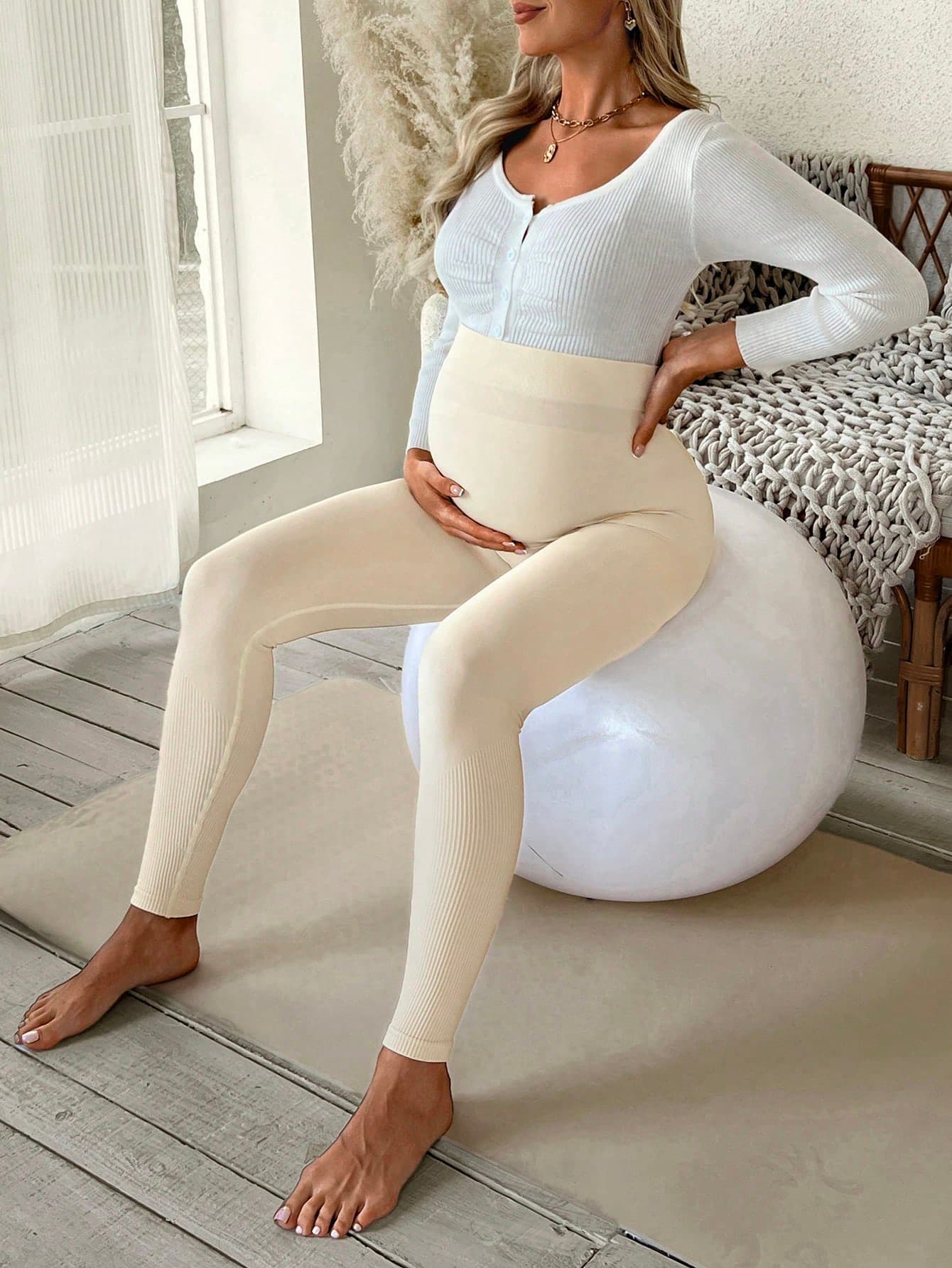 SHEIN Maternity Casual Everyday Commute Solid Color High Waist Skinny Leggings