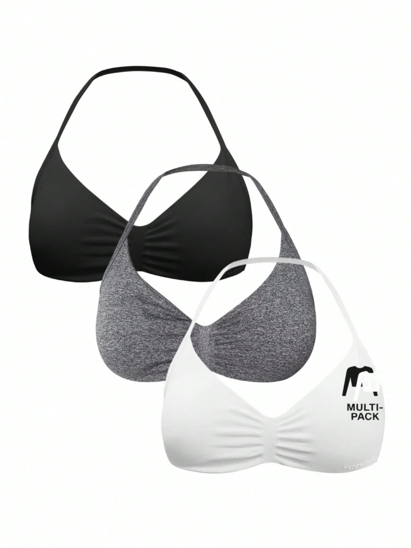 Musera Sport Sport Ruched Halterneck Sports Bra Mixed Colour 3 Multipack Set Casual Active Workout Gym Back To School Yoga Pilates Fitness Daily