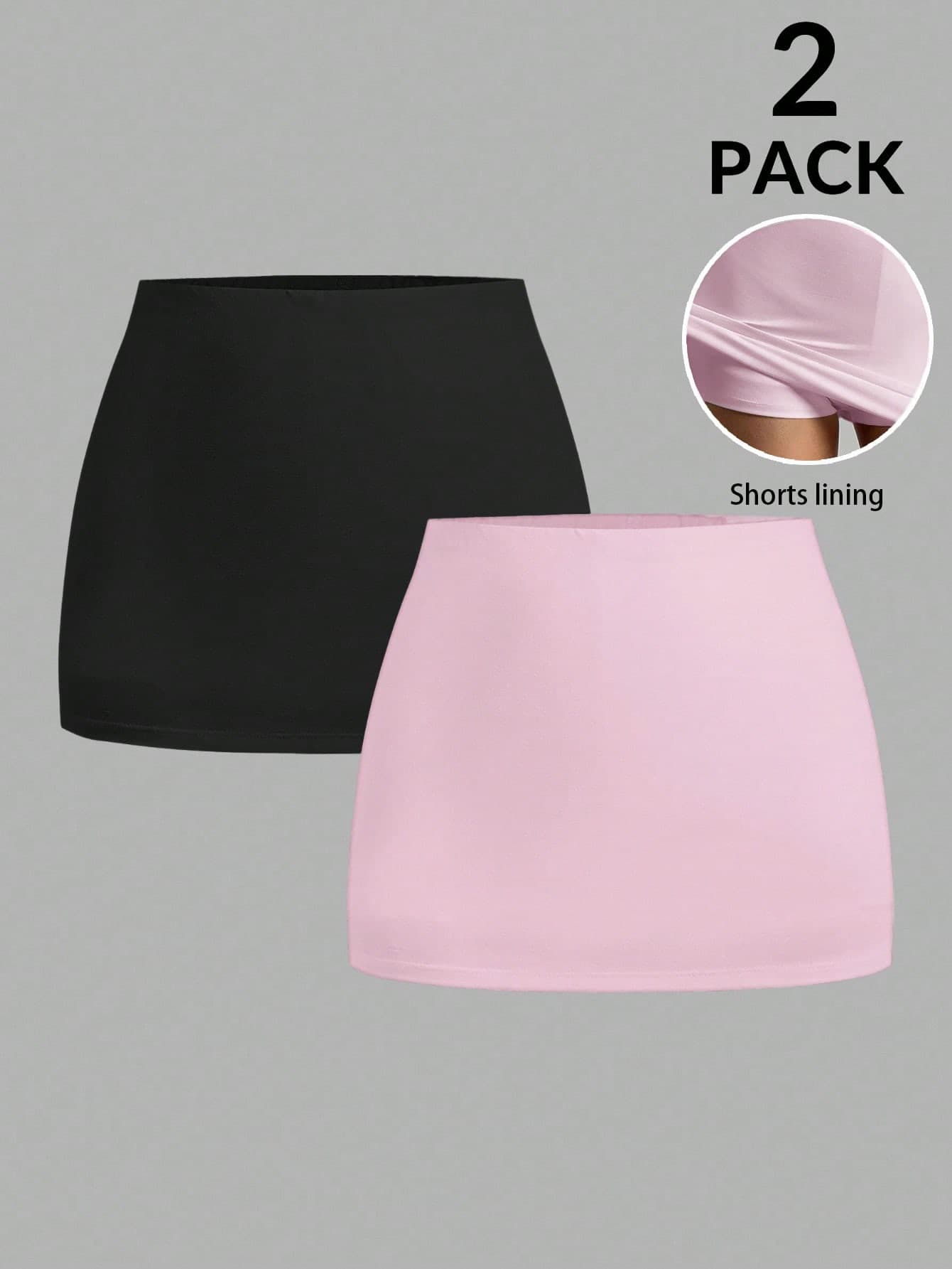 SHEIN EZwear Pink And Black 2 Packs Bodycon Mini Skirts For Women Casual Plain Knitted With Shorts Lining