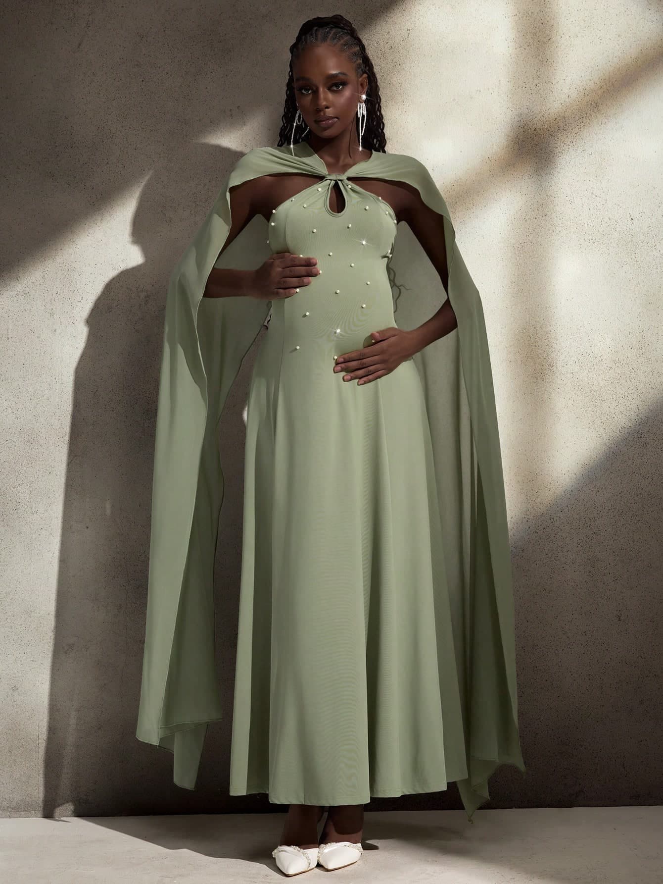 Cheriluna Maternity Elegant Beaded Decor Maternity Dress For Photoshoot