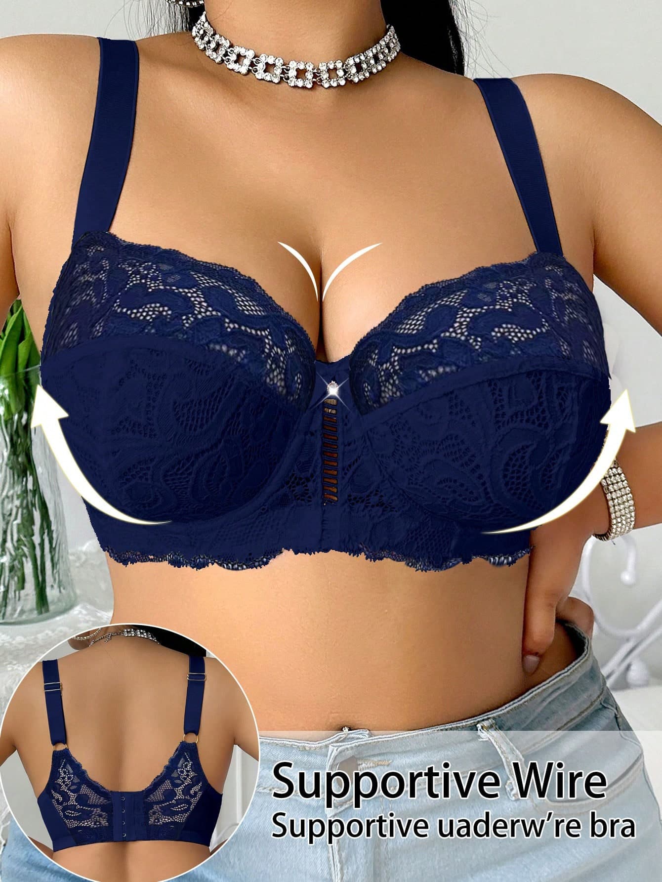 Seduluxe 1pc Plus Size Women Lace Underwire Bra