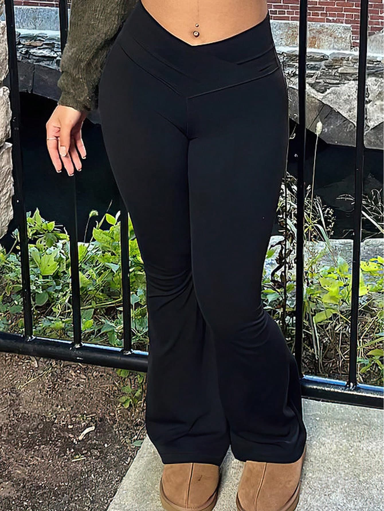 Slaydiva Plus Size Women High Waist Criss-Cross Design Flared Leg Leggings New Year Party