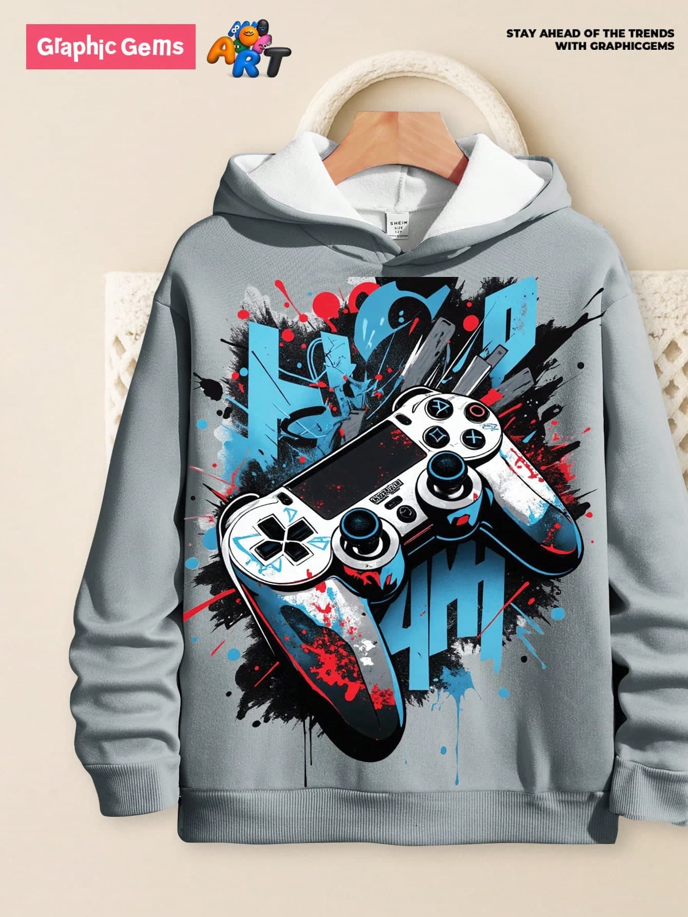Tween Boy Graphic Print Pullover Sweatshirt, Dark Grey Colorful Game Console Design Sweatshirt, Autumn Streetwear School Back-To-School Comfy Casual Sports
