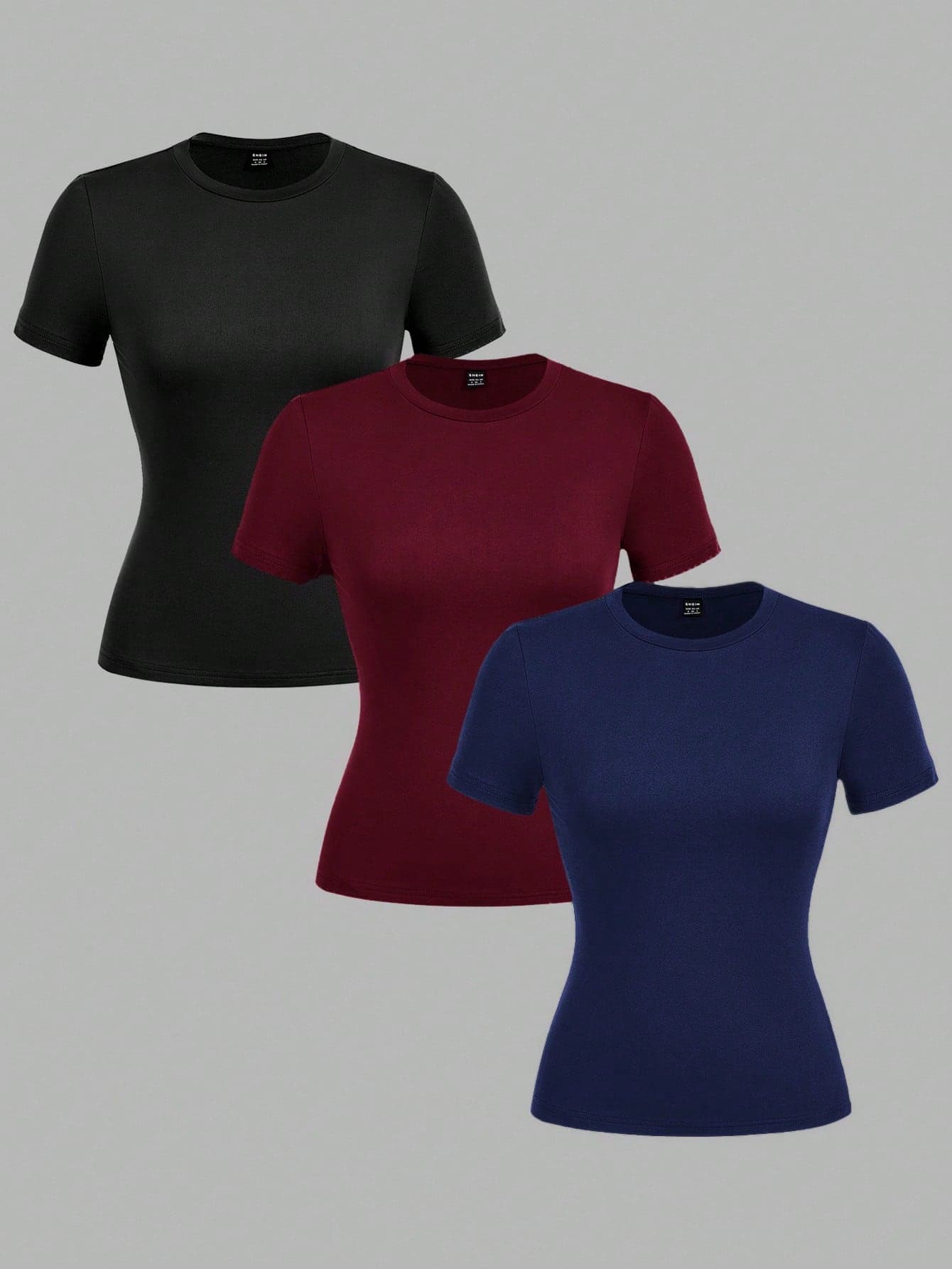 SHEIN EZwear 3pcs Women Casual Crew Neck Bodycon Long Sleeve T-Shirt Set