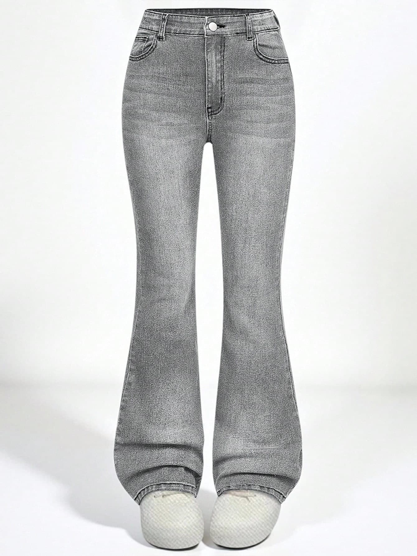 SHEIN Explorewe Y2K Fashion Versatile Distressed Elastic Flare Jeans For Teenage Girls