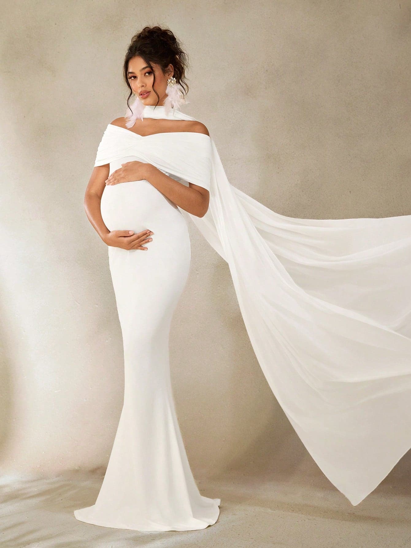 Cheriluna Maternity Maternity Photography Dress, White Long Elegant Gown, Suitable For Maternity Photoshoot