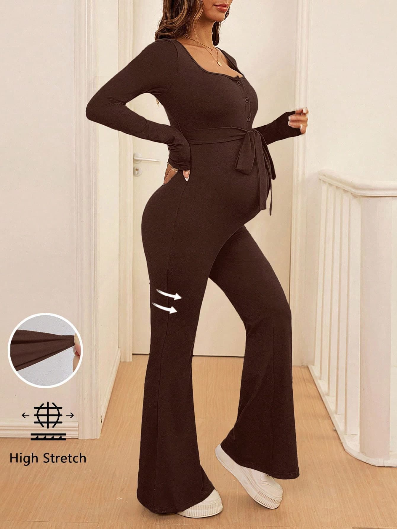 SHEIN Maternity Solid Color Simple Long-Sleeved Jumpsuit