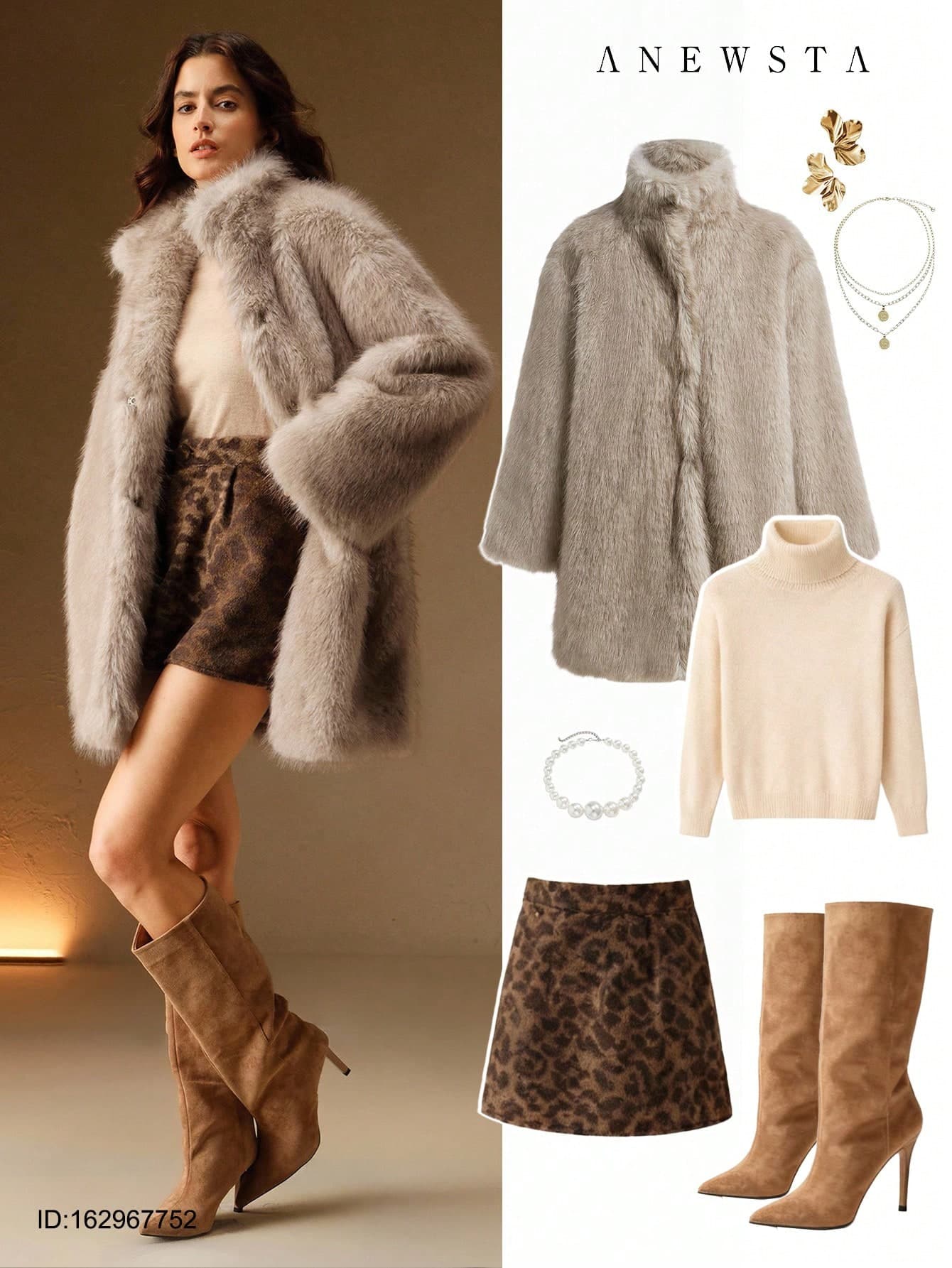 Anewsta Women's Short Fluffy Faux Fur Jacket,Grey Winter Elegant Luxury Coat,Chic Fashionable For Date,Formal,Party,Christmas,Work,Wedding,Autumn