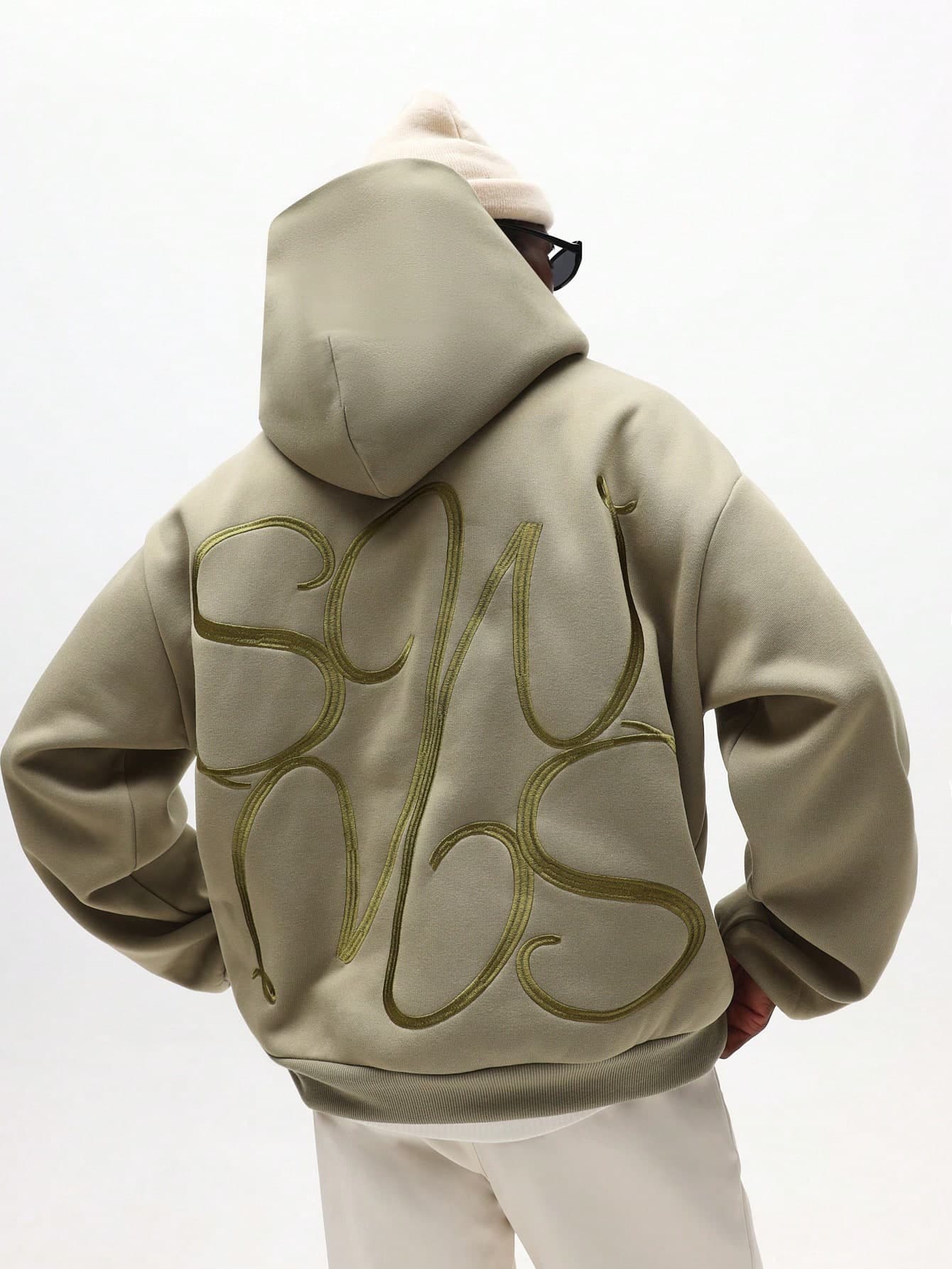 SUMWON Sage Embroidered Back Hoodie With Drawstring And Centre Pocket For Casual Comfort