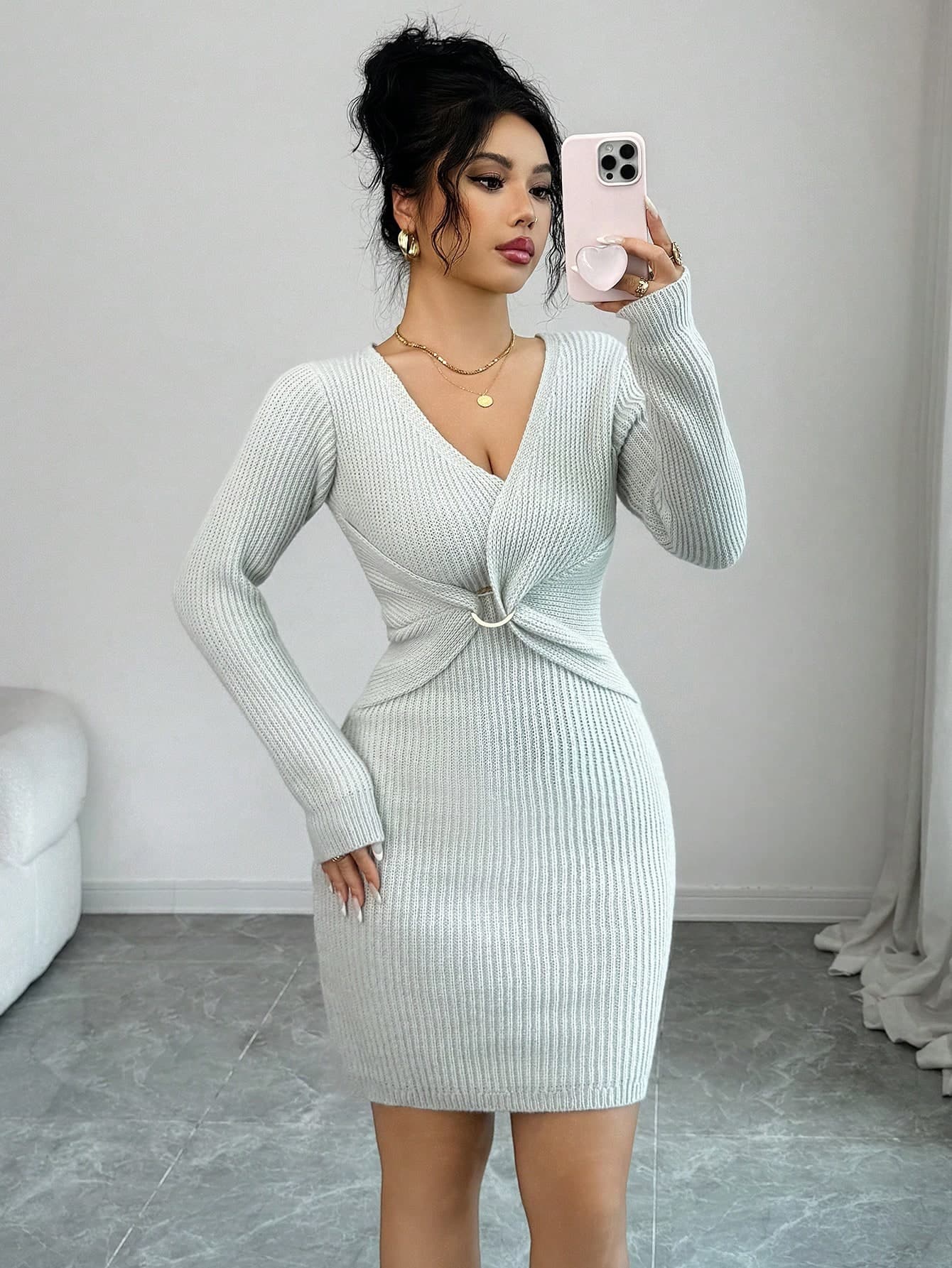 Elenzga New Minimalist Style Knitted Women's Top/Dress, Chic And Versatile European And American Fashion