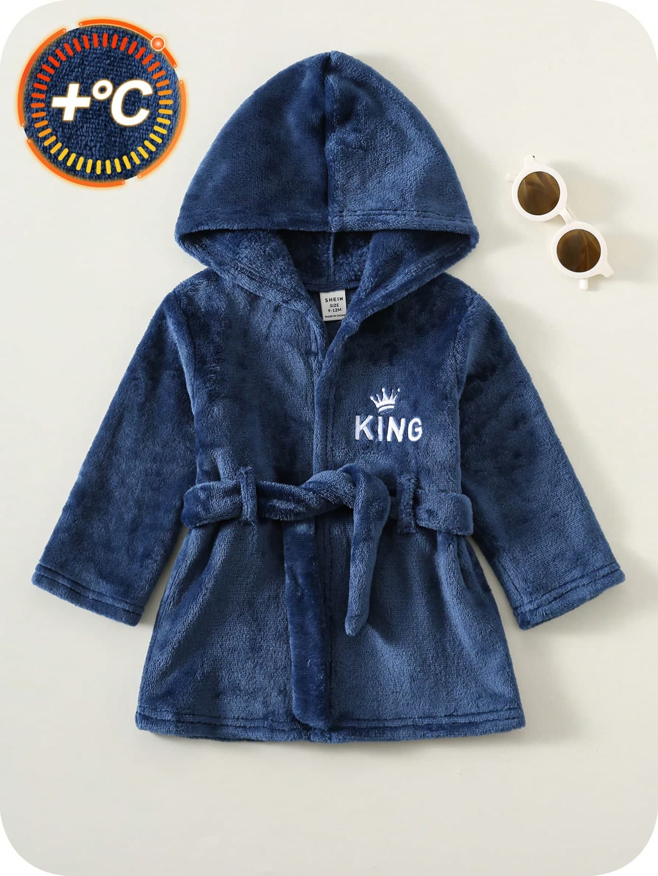 SHEIN Newborn Baby Boy Cute Fluffy Letter Pattern Blue Hooded Robe Sleepwear Baby Boy Bathrobe Autumn Winter