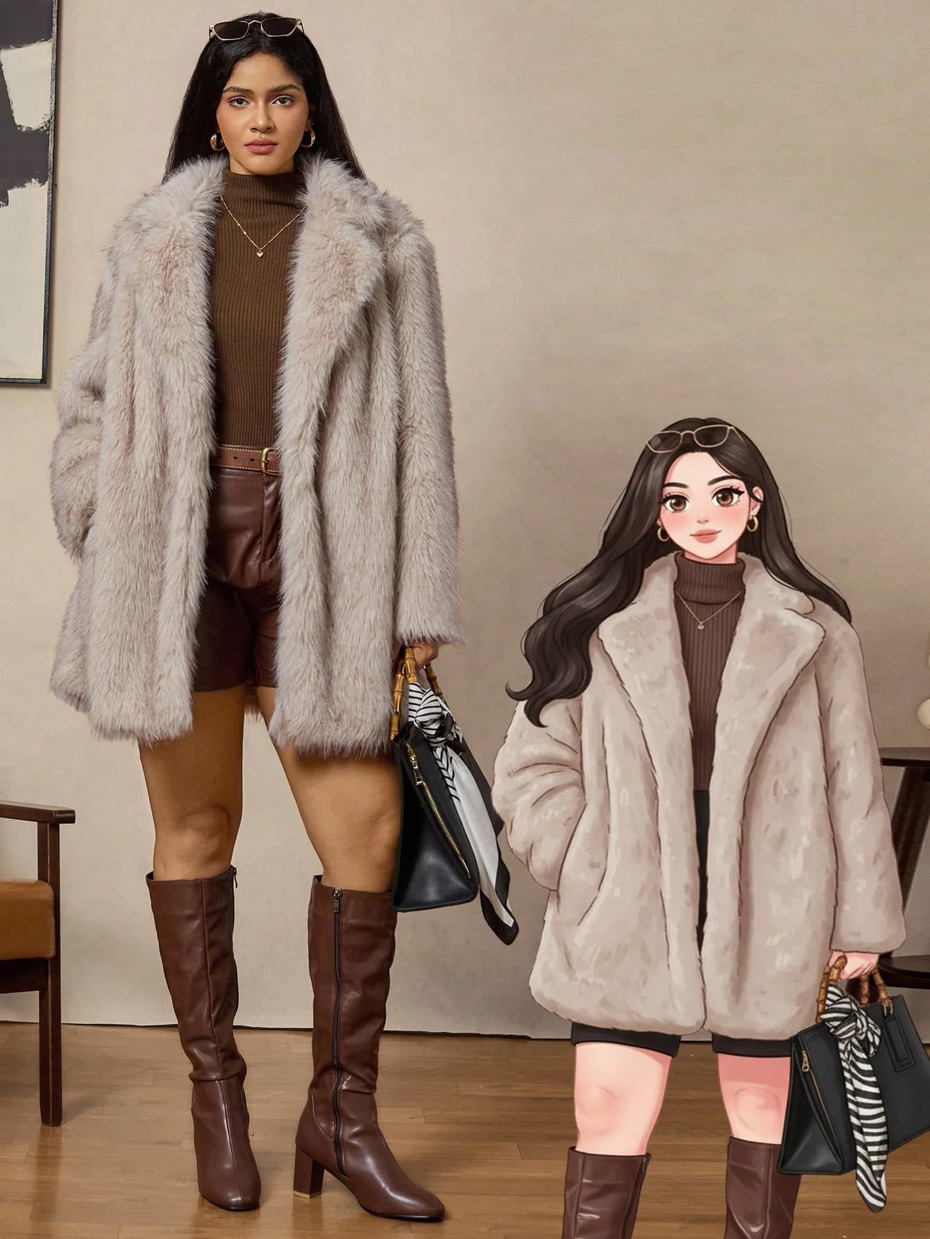 Zelara Plus Size Elegant Faux Fur Coat Women, Winter Shaggy Fluffy Jacket Soft Front Cardigan Sweater, Luxury Clothes For Night Out Club Outerwear
