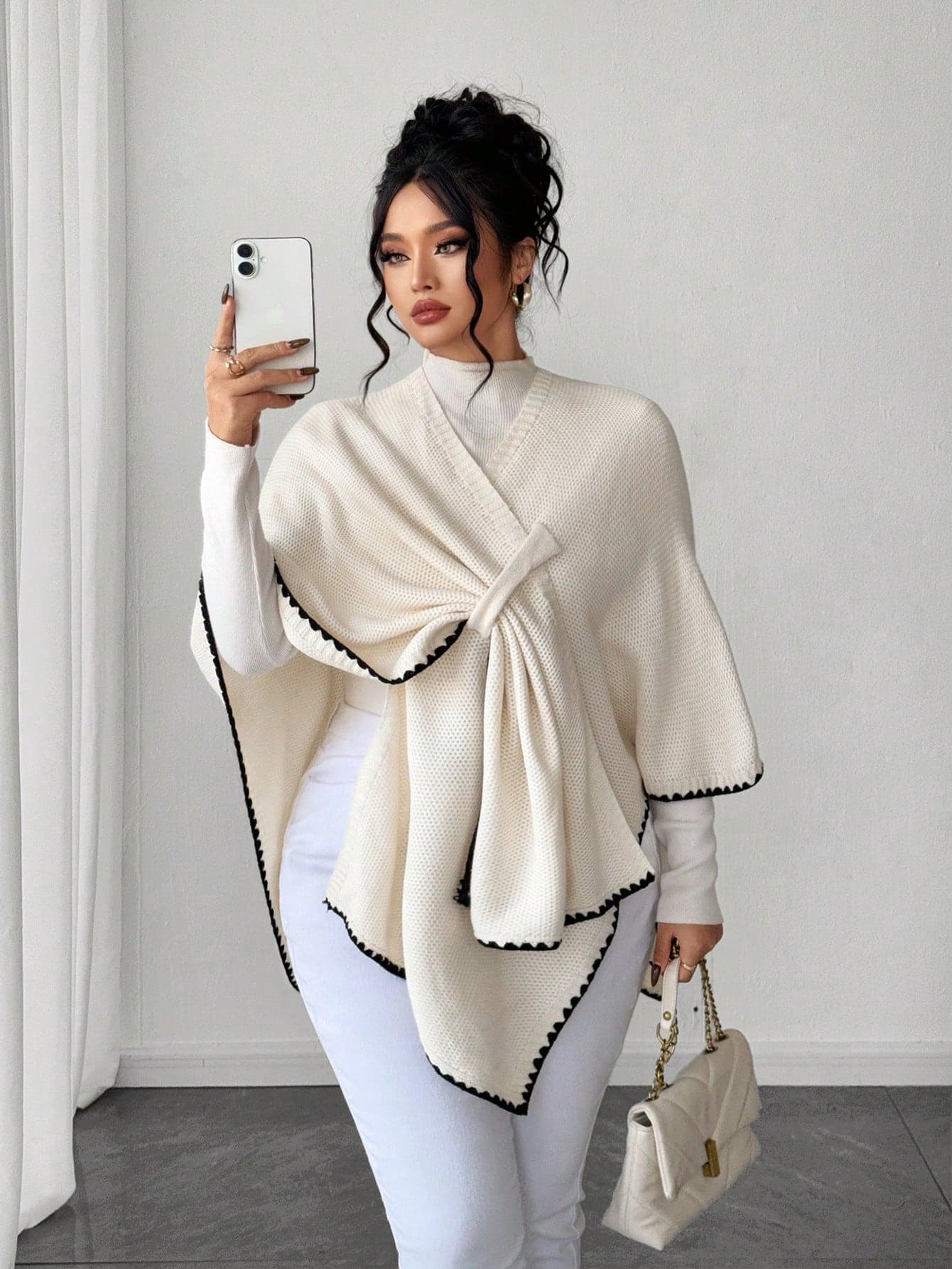 Elenzga Women's Elegant & Fashionable LoosPlus Sizeed Sweater Poncho, Suitable For Autumn/Winter Outerwear