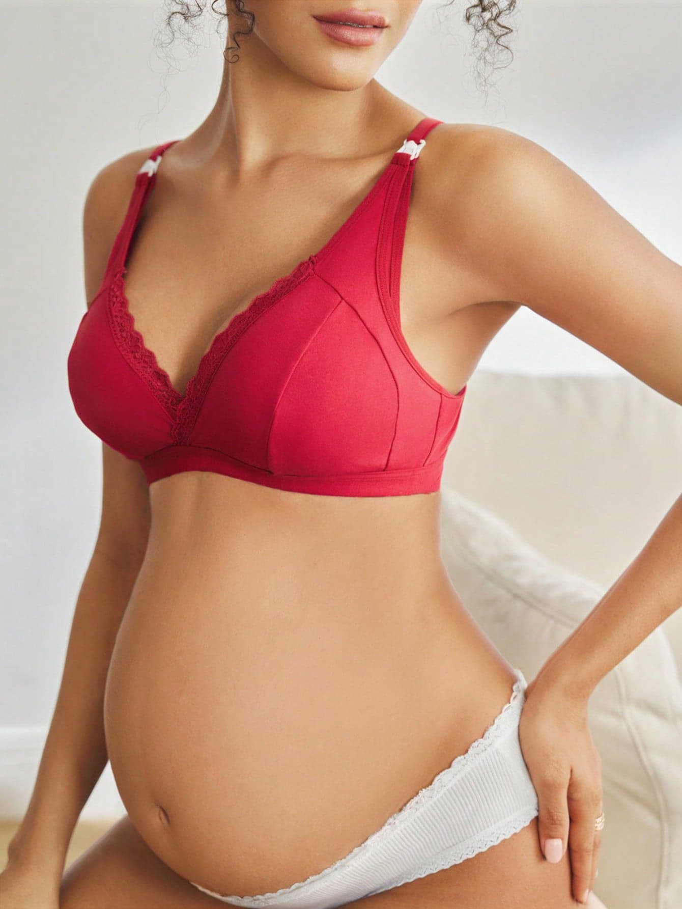 Moonlight&Mama Maternity Lace Patchwork Metal Decor Solid Color Bra, For Christmas