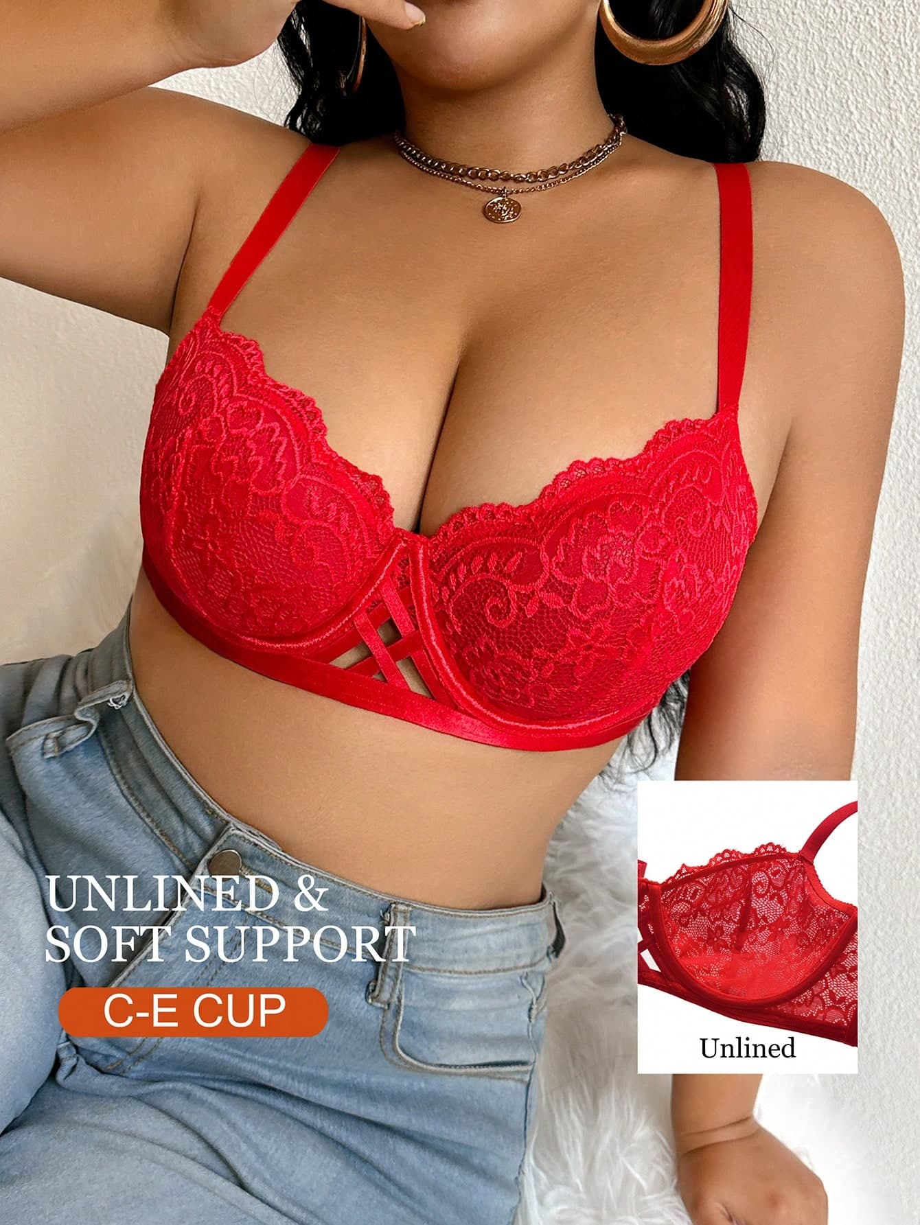 Plus Size Women Sexy Lace Trim Underwire Push Up Bra