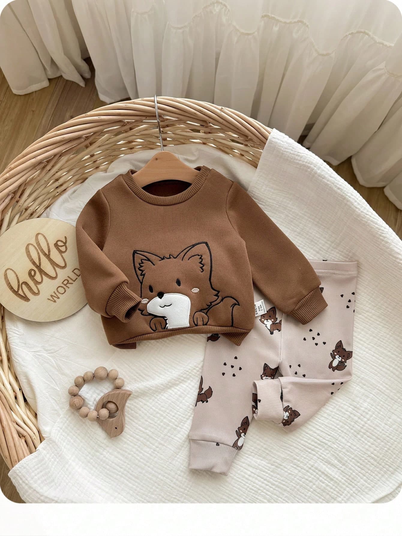 Baby Boy Cute Cartoon Pattern Thermal Lined Long Sleeve Sweatshirt And Pants Set, Versatile For Autumn/Winter