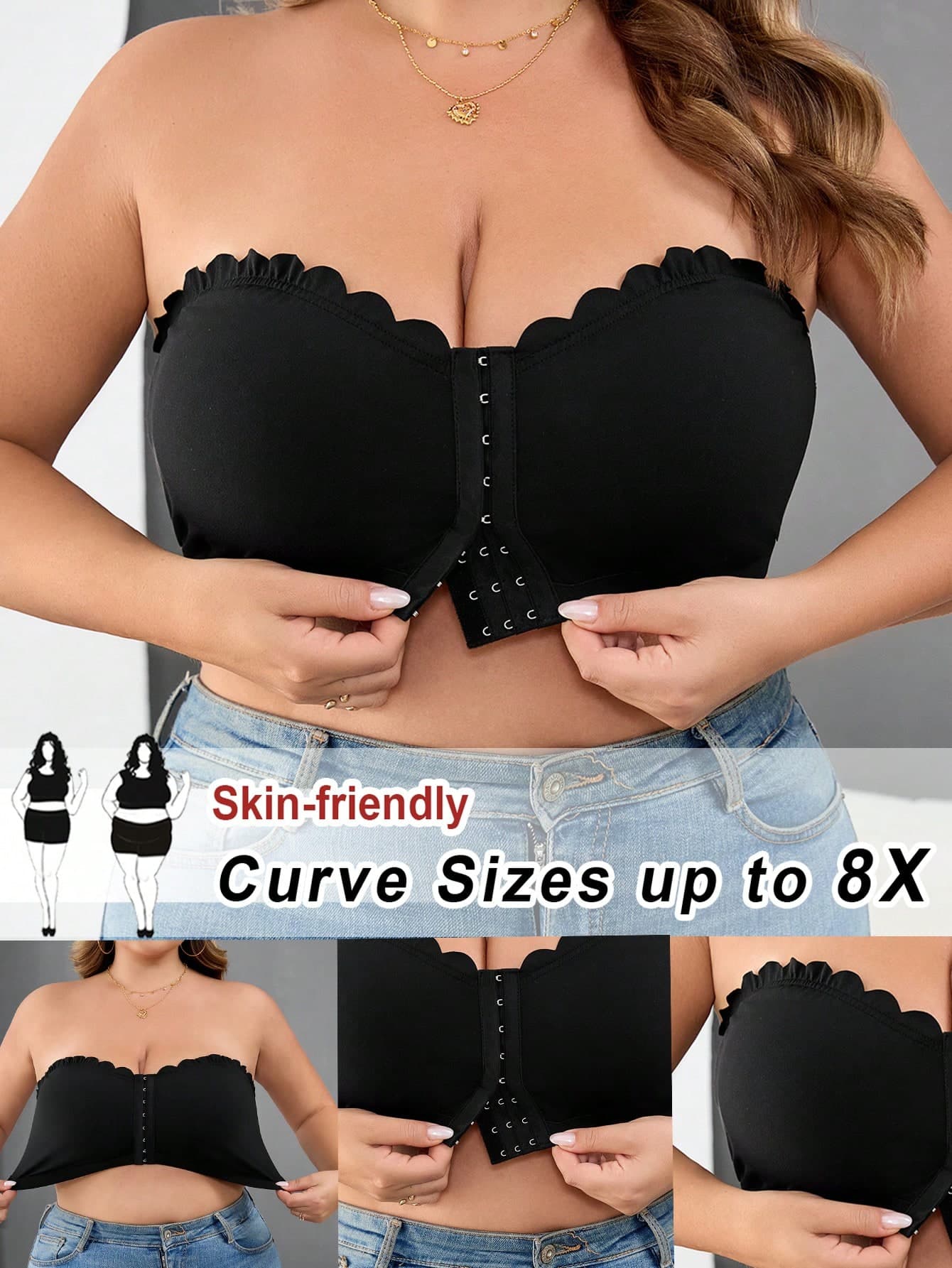 SHEIN CURVE+ Curve Plus Size Women Front Button Crop Top, Fitted Camisole Black Sommar Kawaii Night Out Club,Autumn Fall Winter Clothes For Women Skin-Friendly