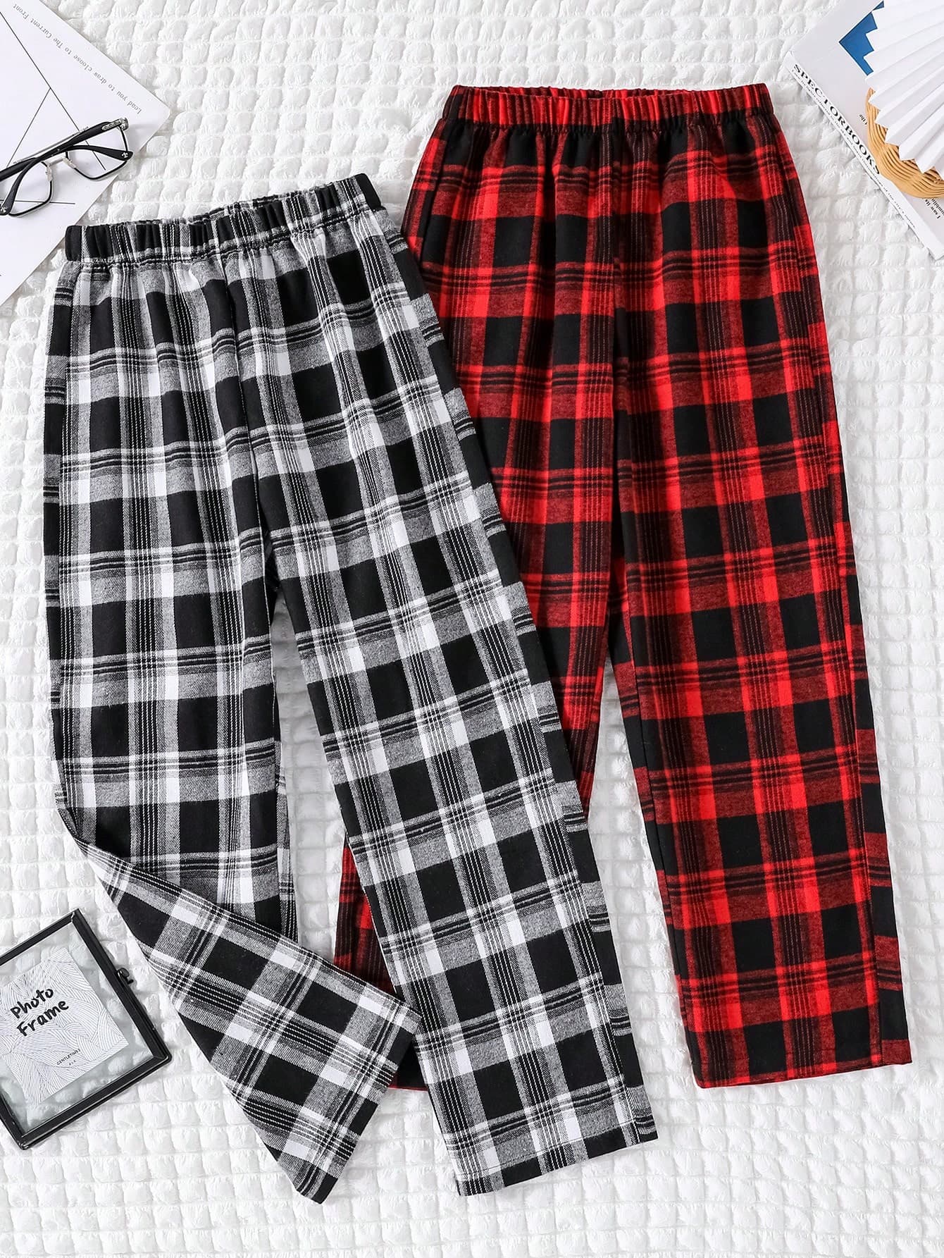 2pcs/Set Boys' Plaid Casual Straight Leg Pants, Versatile For Daily Wear, Spring/Autumn
