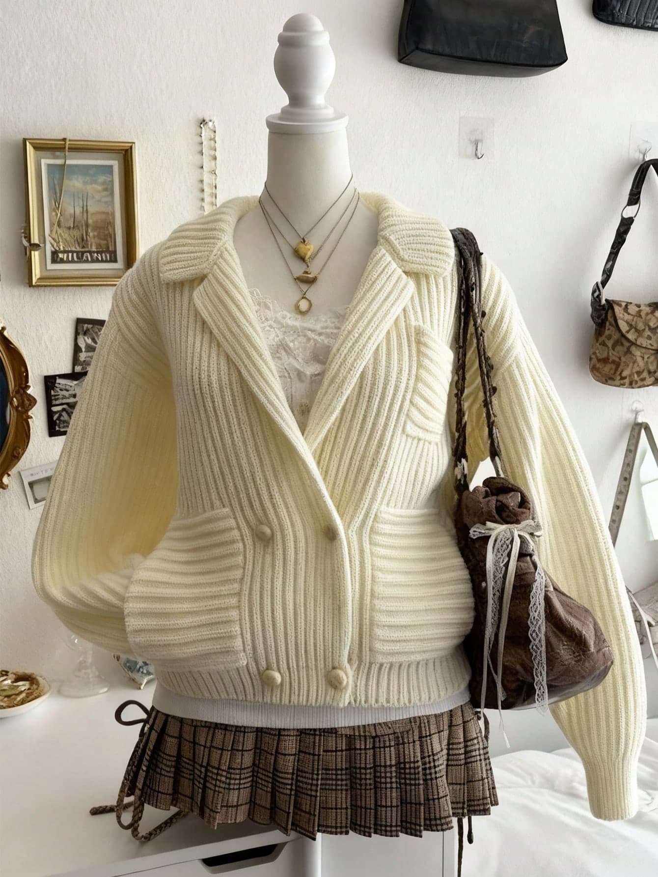 Lalippa Plus Size Women Casual Everyday Commute Simple Solid Color Lapel Collar Drop Shoulder Loose Double-Breasted Cardigan, Autumn/Winter