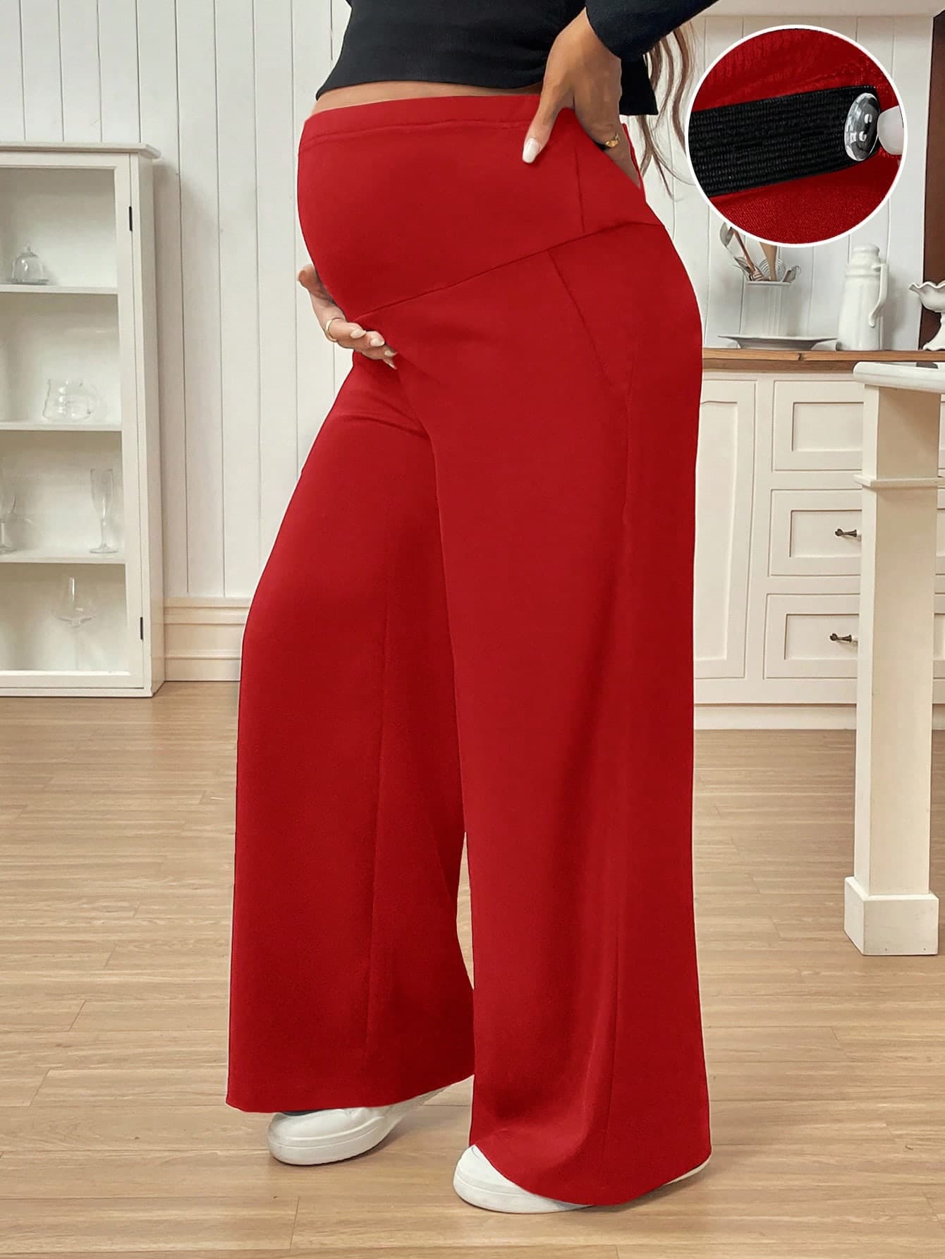SHEIN Maternity Casual Solid Color Adjustable Waist Pants