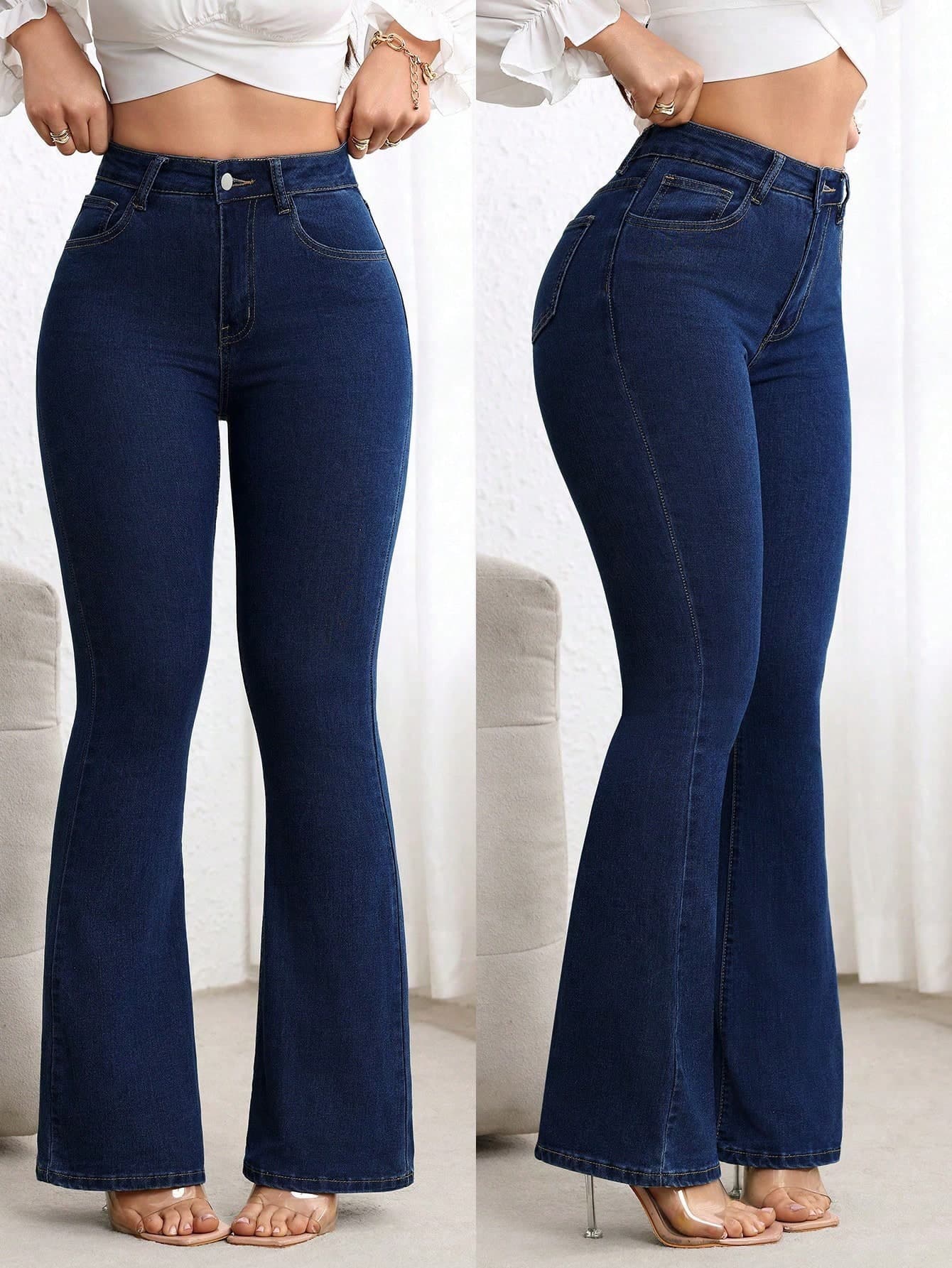 Flexra Women's High Waist Pocketed Flare Casual Versatile Jeans