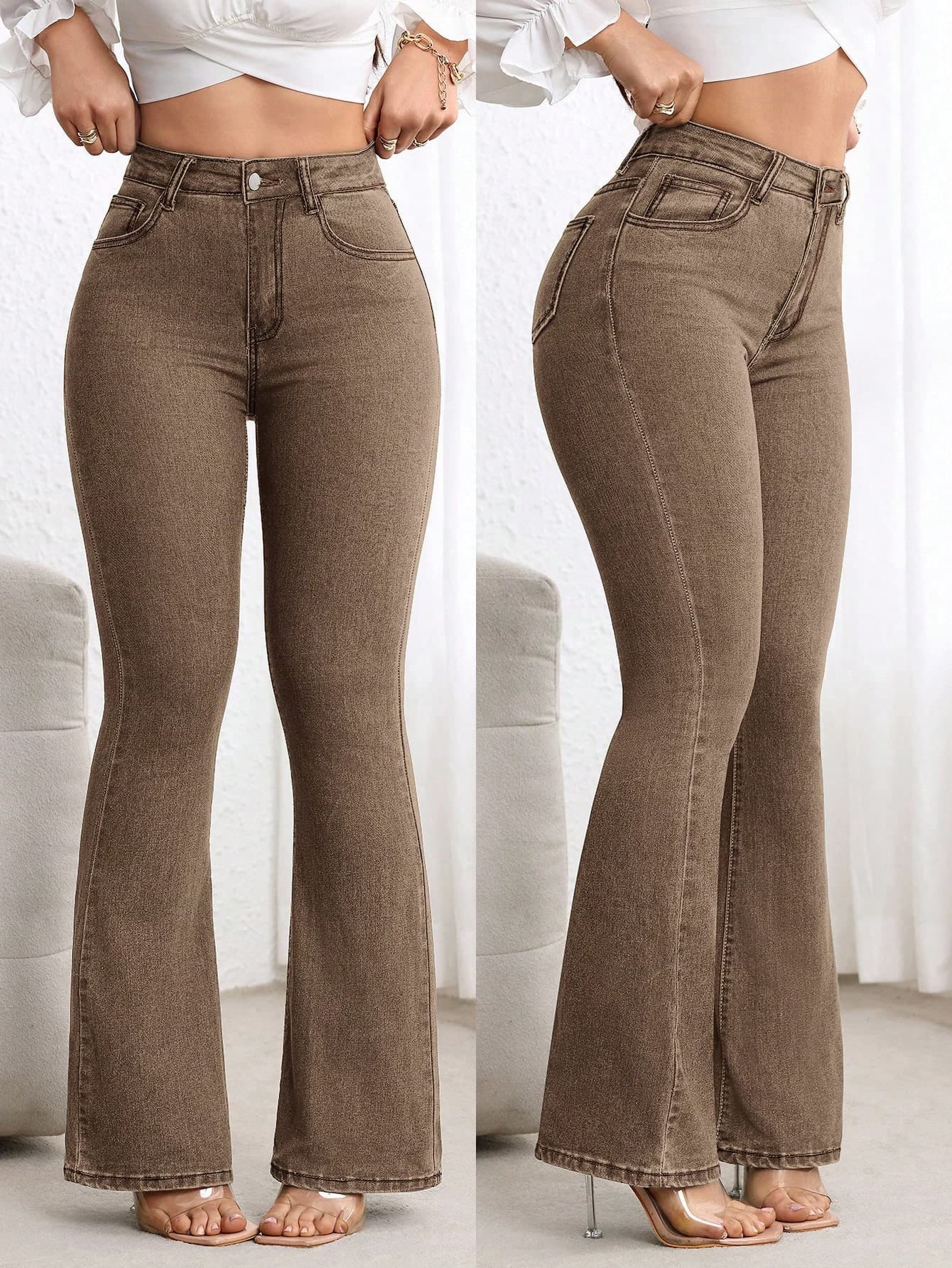EMERY ROSE Plus Size Women Slim Fit Flare Leg Casual Versatile Jeans