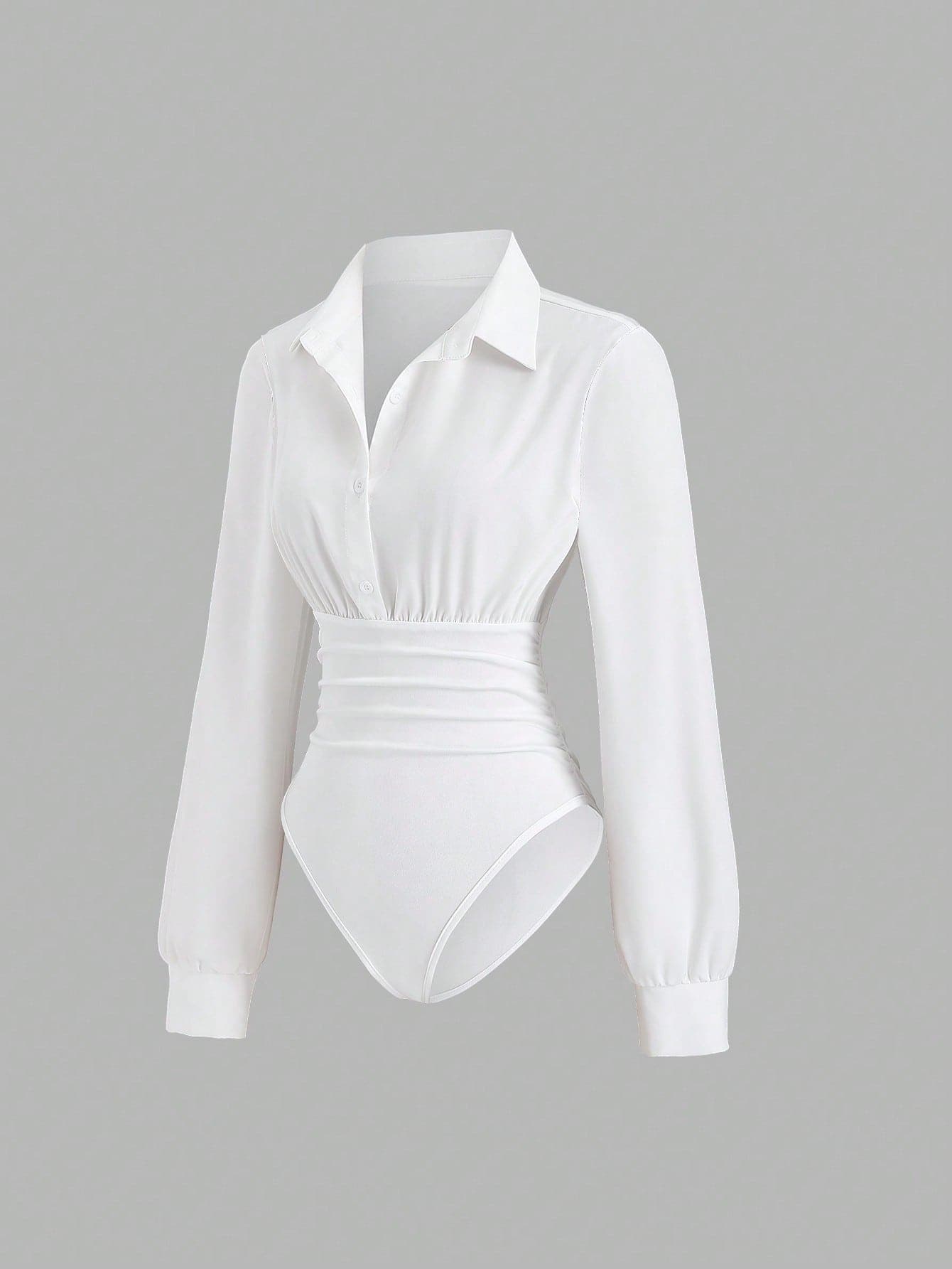 Sweetra Women's Retro Sexy Bodysuit, Fitted Slimming, Elegant High-End Comfortable Versatile Fashionable White Bodysuit