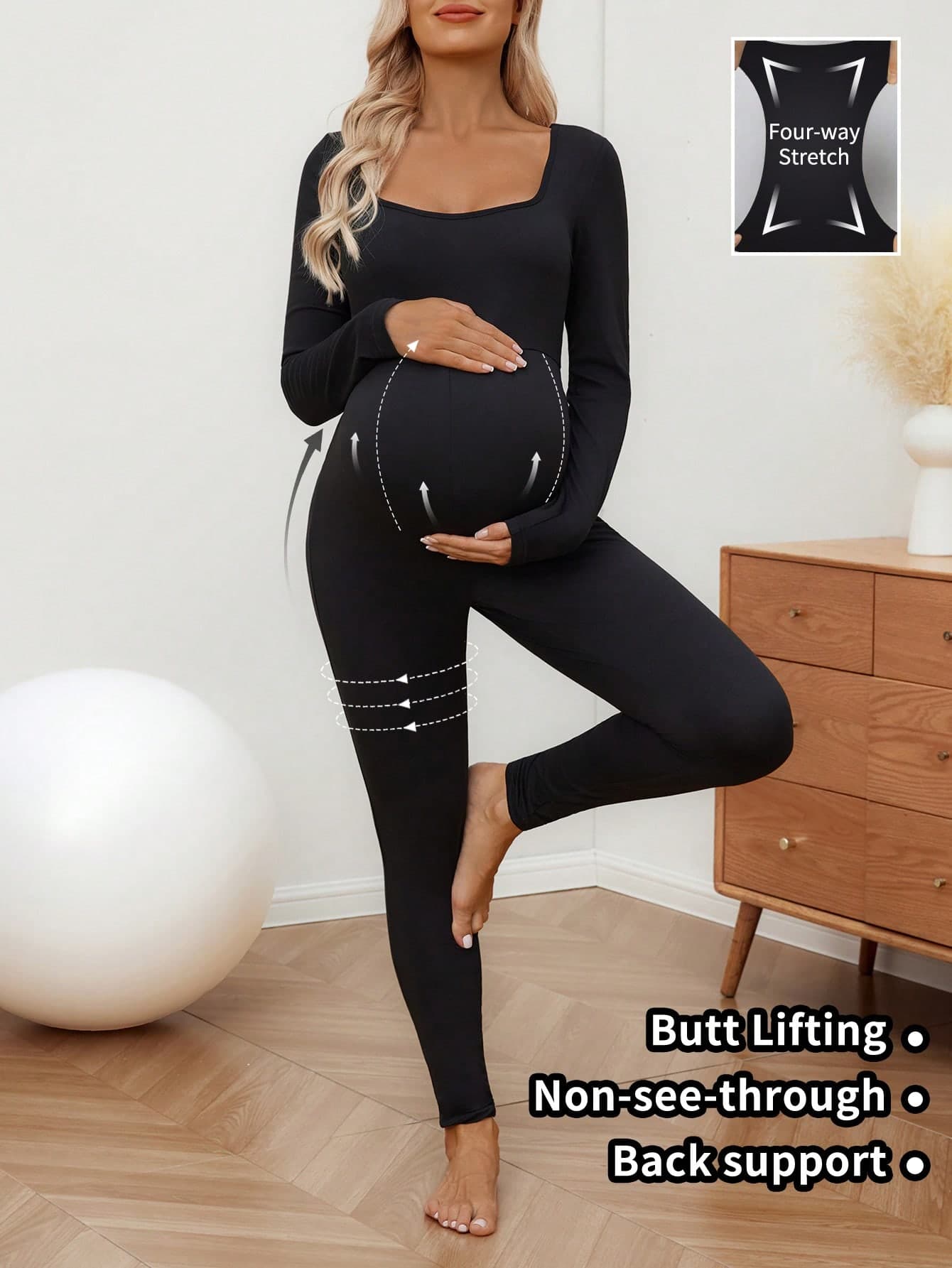 SHEIN 1pcs Maternity Activewear Set (Solid Color Long Sleeve Top And Leggings)