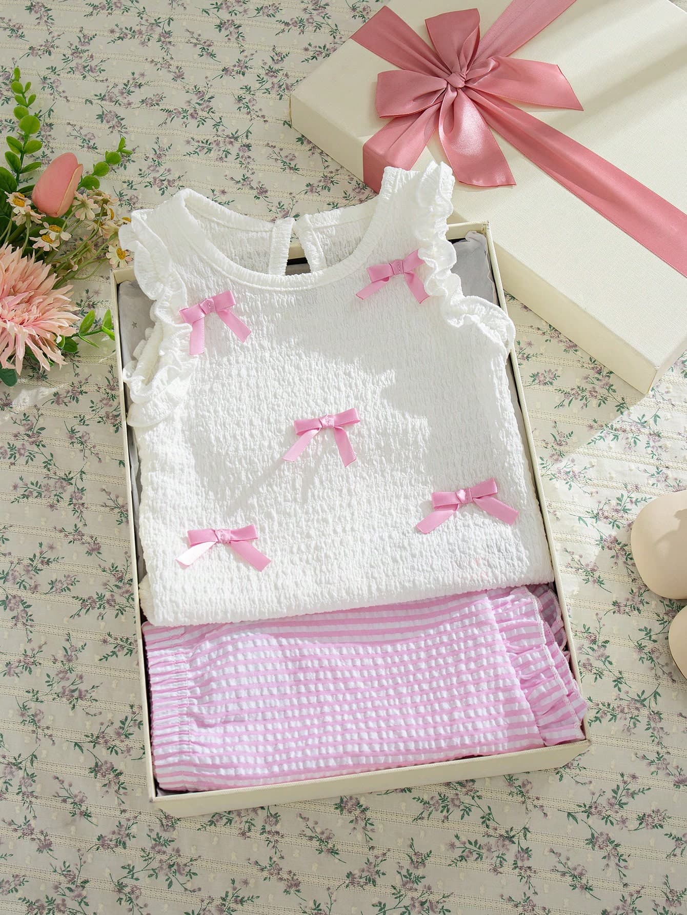 Souflis Souflis Baby Girl Cute Jacquard Top And Jacquard Shorts Set, Spring/Summer