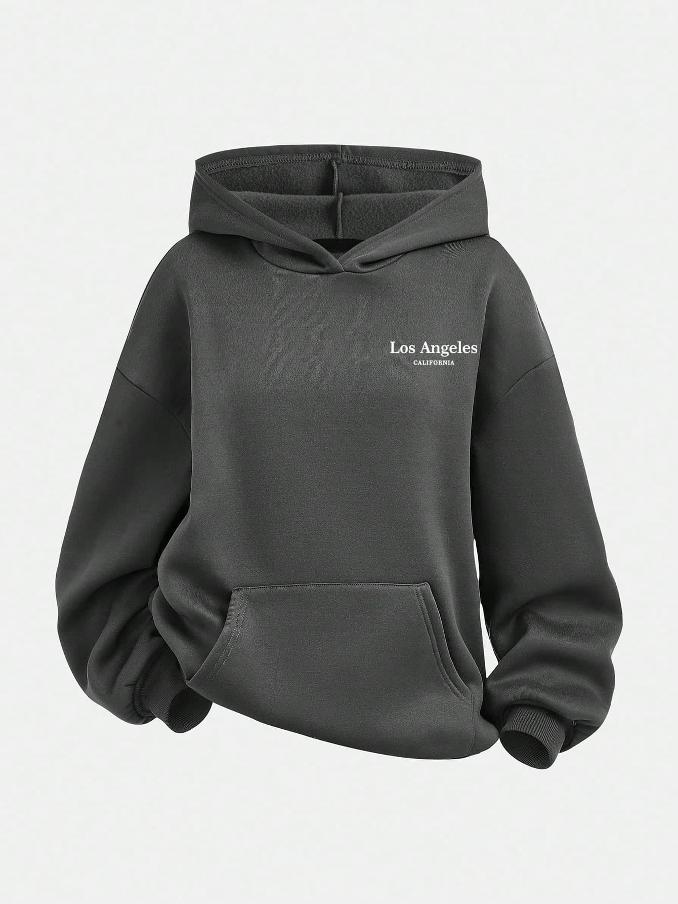 SHEIN Girlism Teen Girl Teen Girls Dark Gray Casual Hooded Autumn Winter Sweatshirt With Pocket,Cross Design,Versatile Long Sleeve Pullover English Slogan Grey