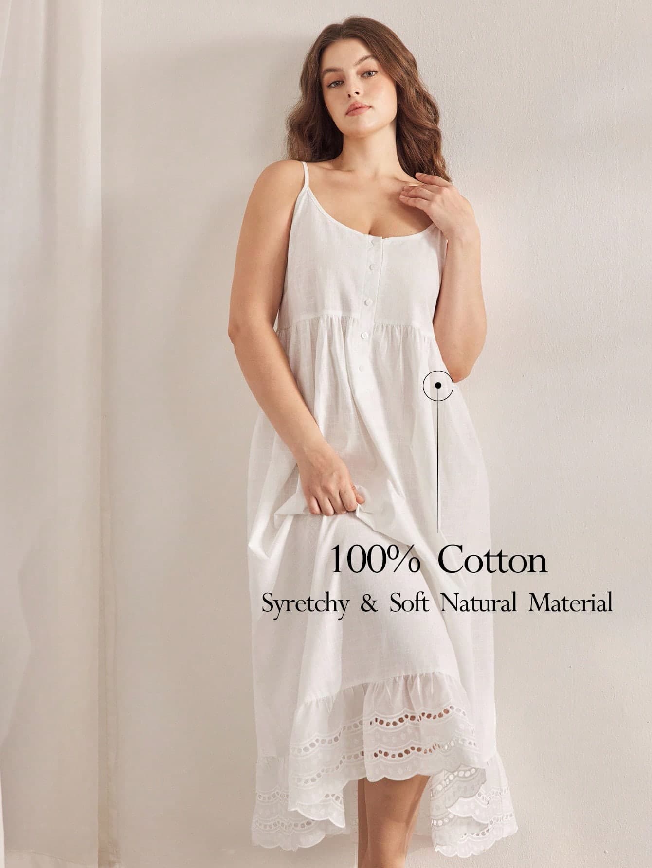 Ocili Plus Size Women Cotton Embroidered Open Front Comfortable Nightgown, Chic Autumn