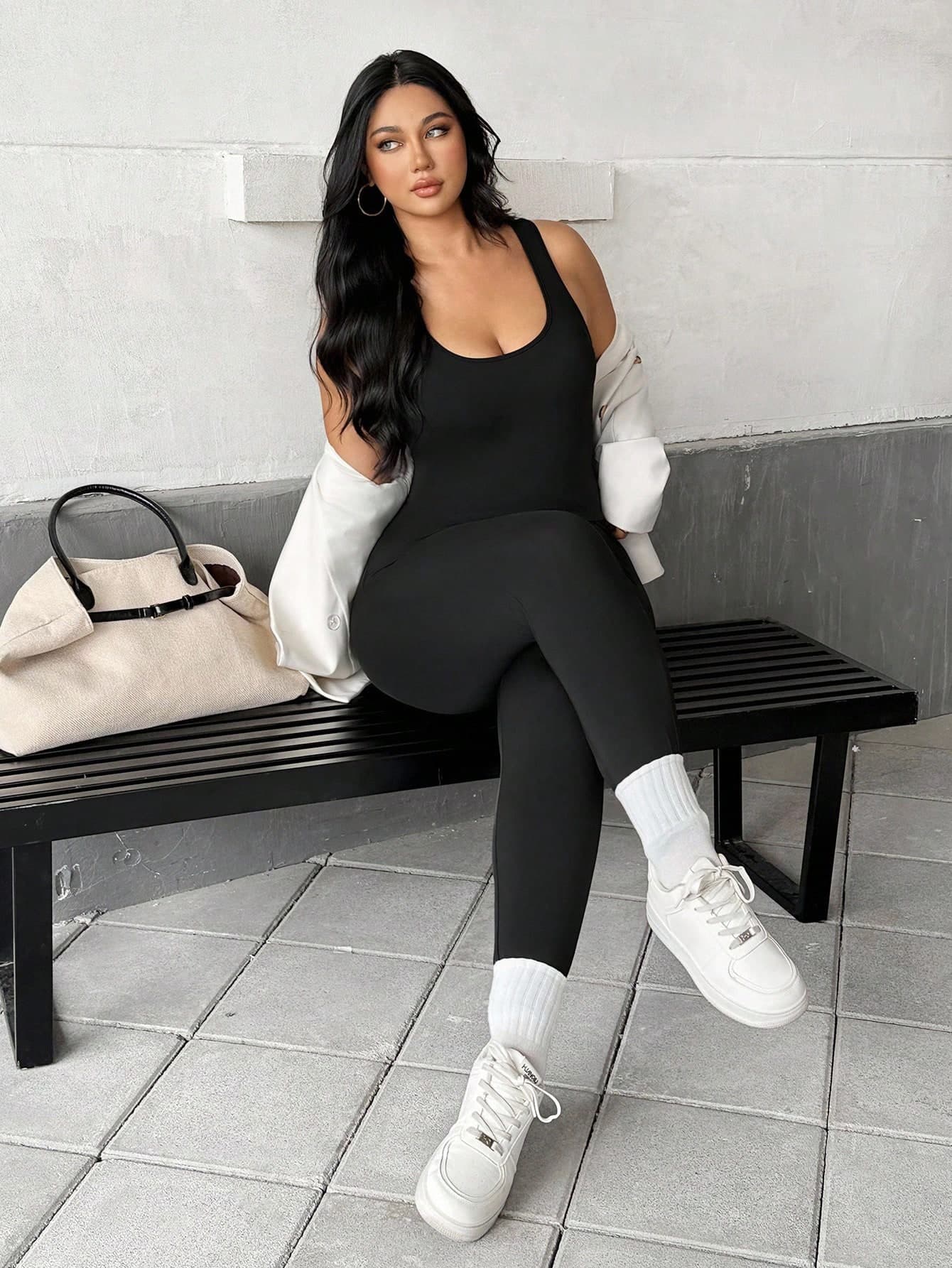 Auralis Plus Size Women's Fitness Yoga Bodysuit, Black Tights, Gym Wear, Cycling Sports Wear,Athleisure Pants High Bounce Jumpsuit, Fall