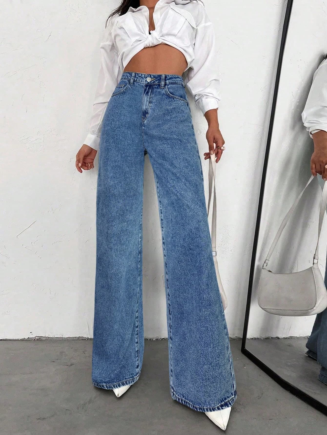 ZIRRA Women's High Waist Pocketed Wide Leg Casual Versatile Jeans