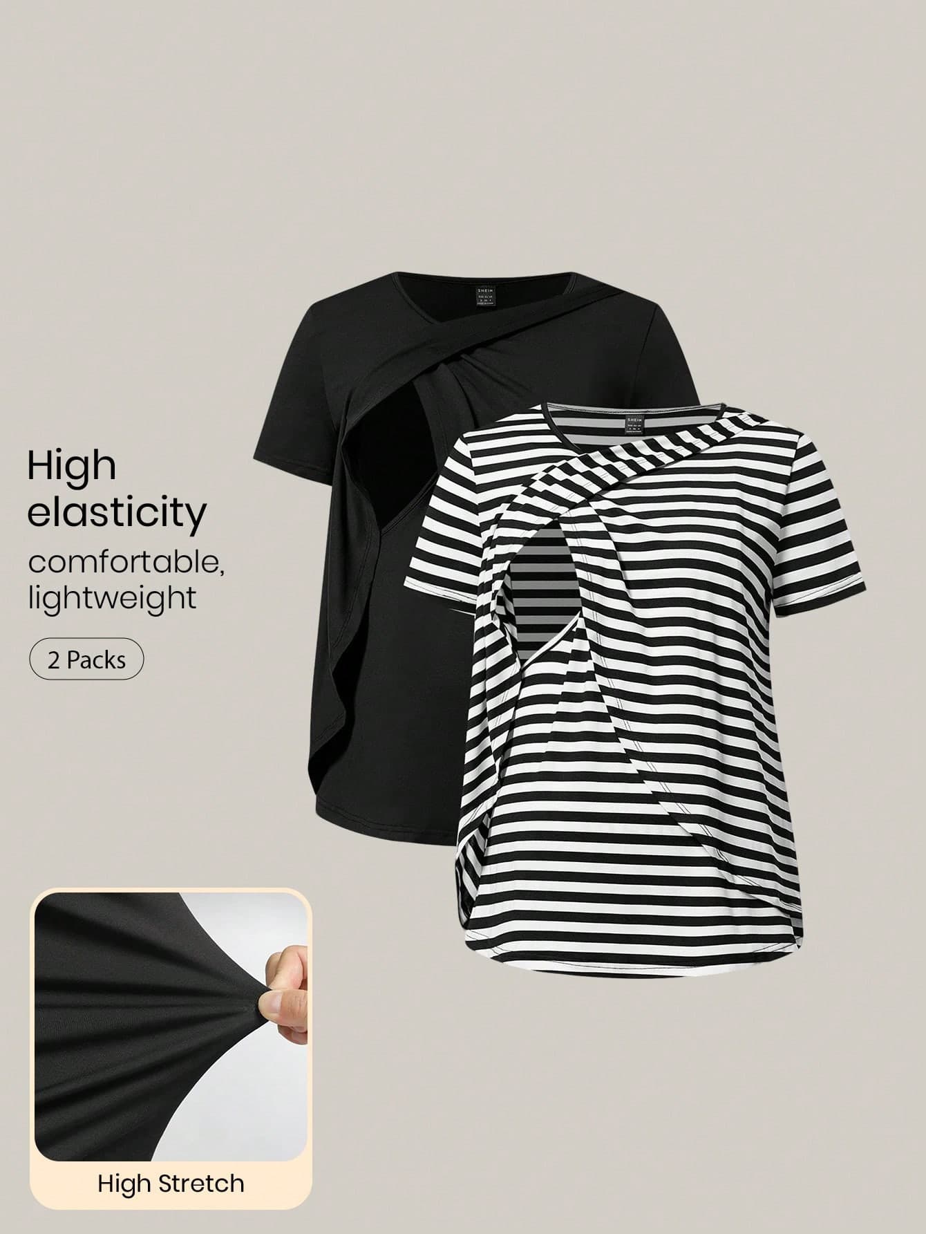 Modmama Maternity 2pcs Casual Nursing T-Shirt, Simple & Fashionable For Everyday Wear