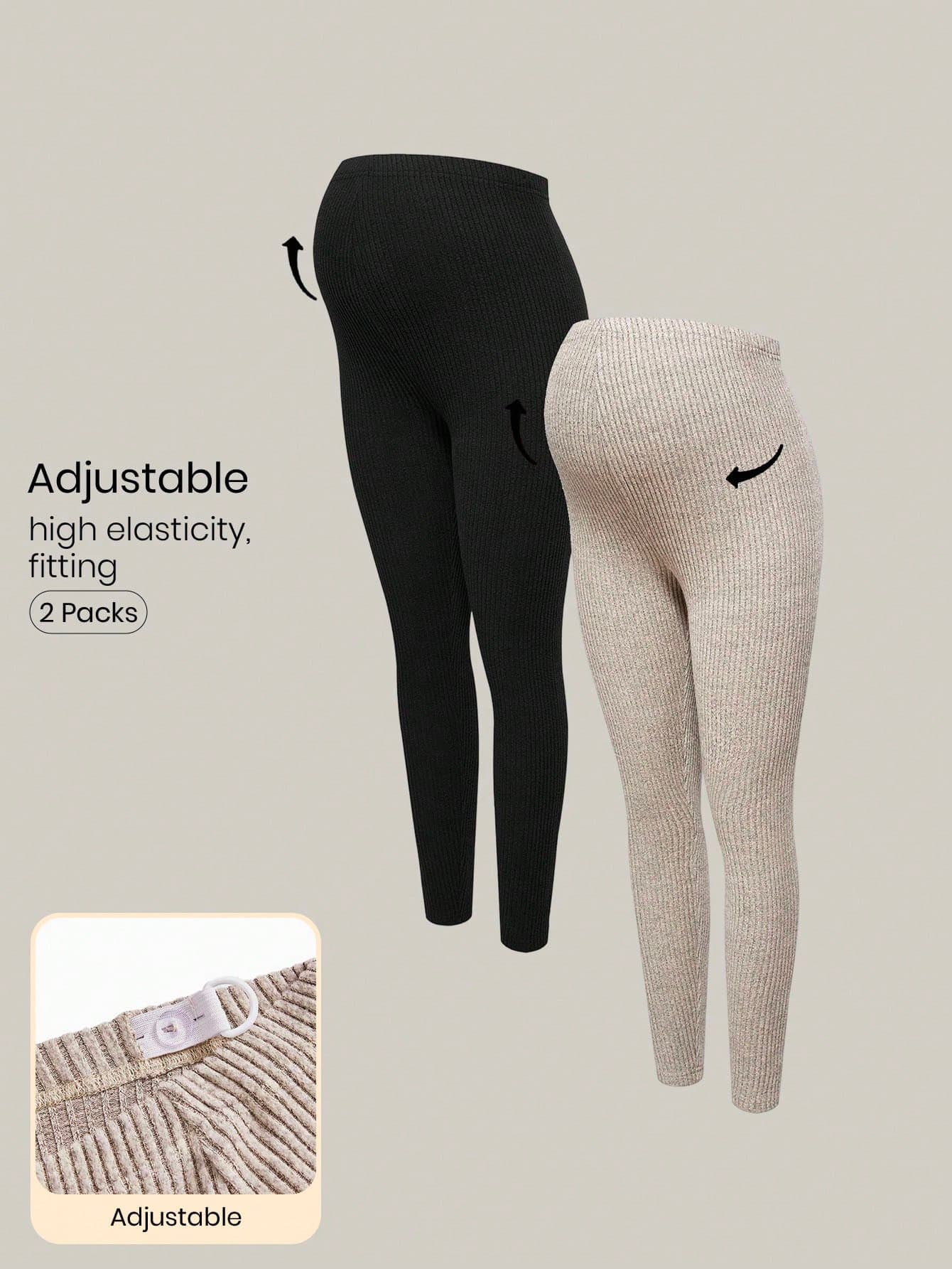 Modmama Maternity Solid Color Adjustable Waist Casual Ribbed Leggings Maternity Leggings Tights Pregnancy Pants