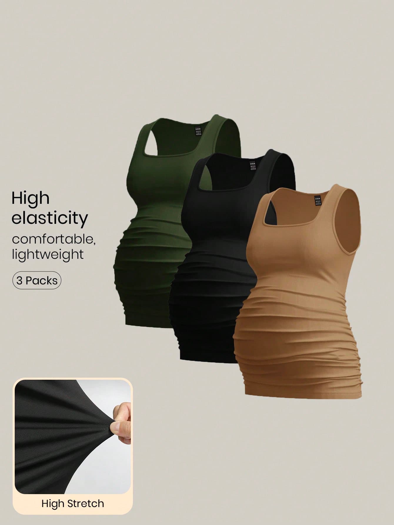 Modmama 3pcs Maternity Women Solid Color Slimming Tank Tops, Casual & Simple, Perfect For Summer