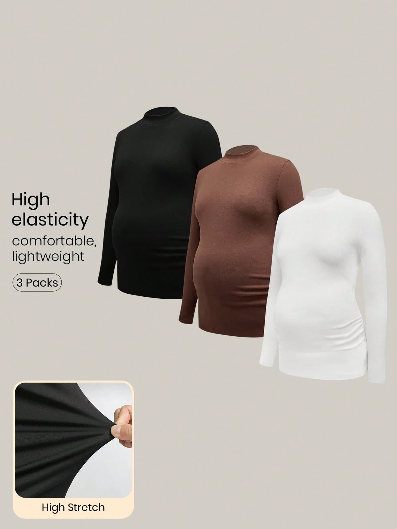 Modmama Maternity Spring/Summer Solid Color Stand Collar Long Sleeve Casual T-Shirt Fall