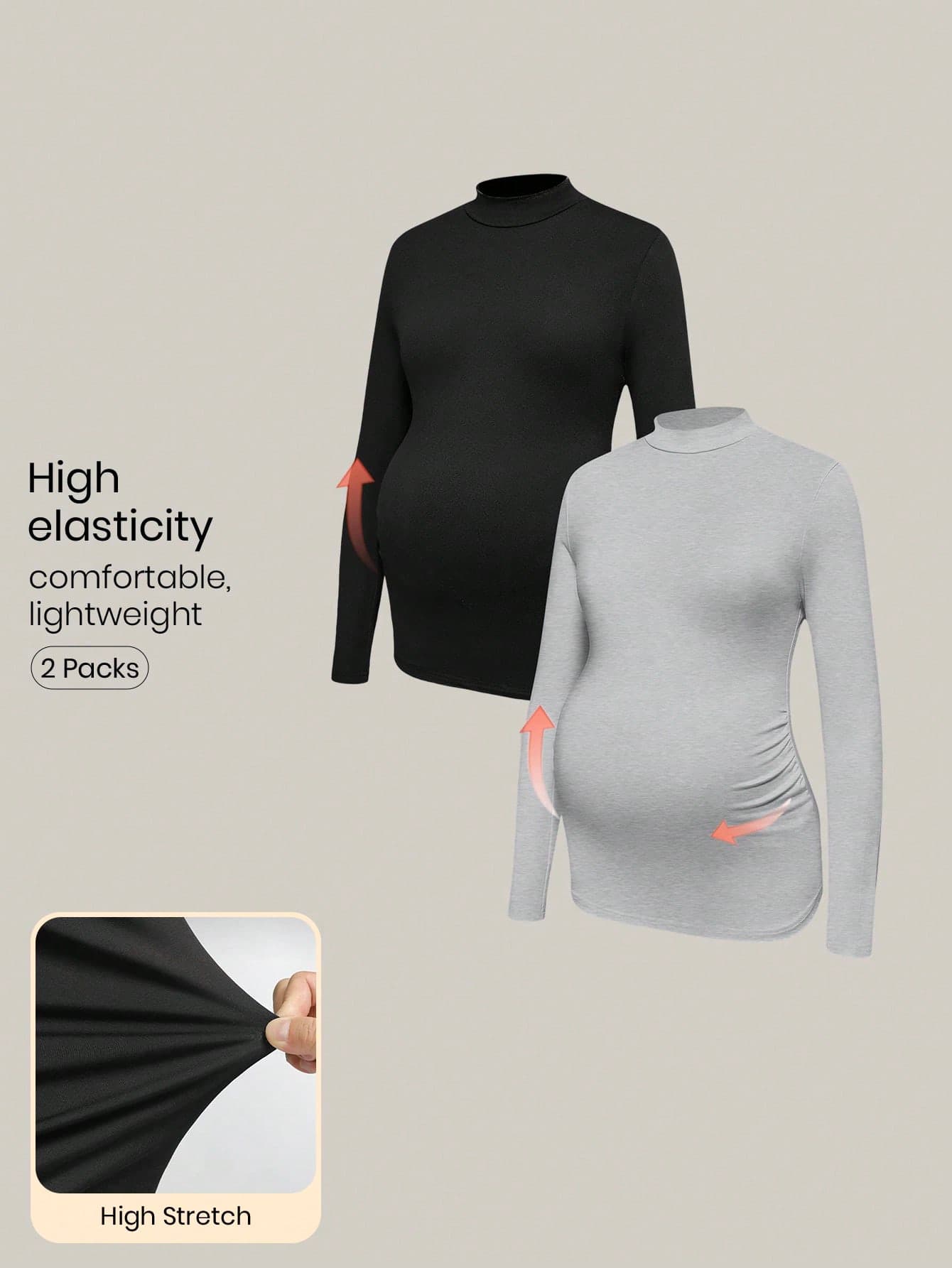 Modmama Maternity Solid Color Casual Stand Collar Long Sleeve Versatile T-Shirt Pregnant Clothes Postpartum Clothes