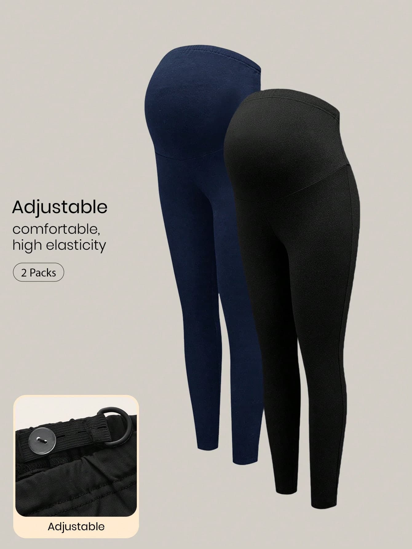 Modmama 2 Pcs Maternity Solid Elastic Waist Leggings, Autumn/Winter Tight Skinny Pants